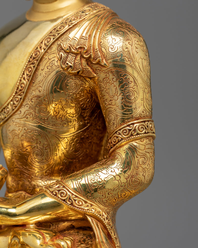 Shakyamuni Buddha Sculpture on an Ornate Throne | Majestic Triple-Layered 24K Gold-Gilded