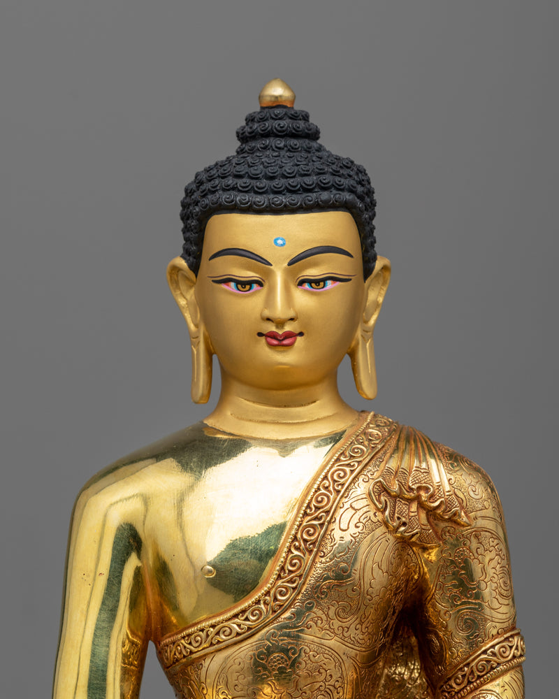 Shakyamuni Buddha Sculpture on an Ornate Throne | Majestic Triple-Layered 24K Gold-Gilded