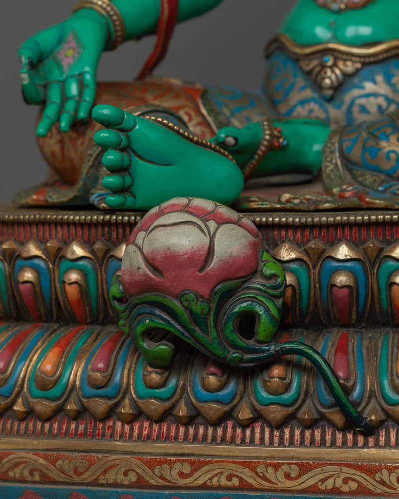 Green Tara Beautiful Sculpture | Stunning 24K Gold Gilded Statue
