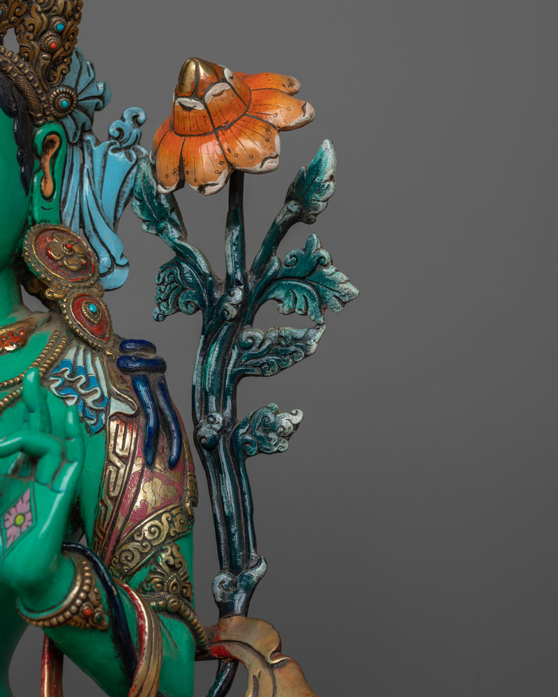 Green Tara Beautiful Sculpture | Stunning 24K Gold Gilded Statue
