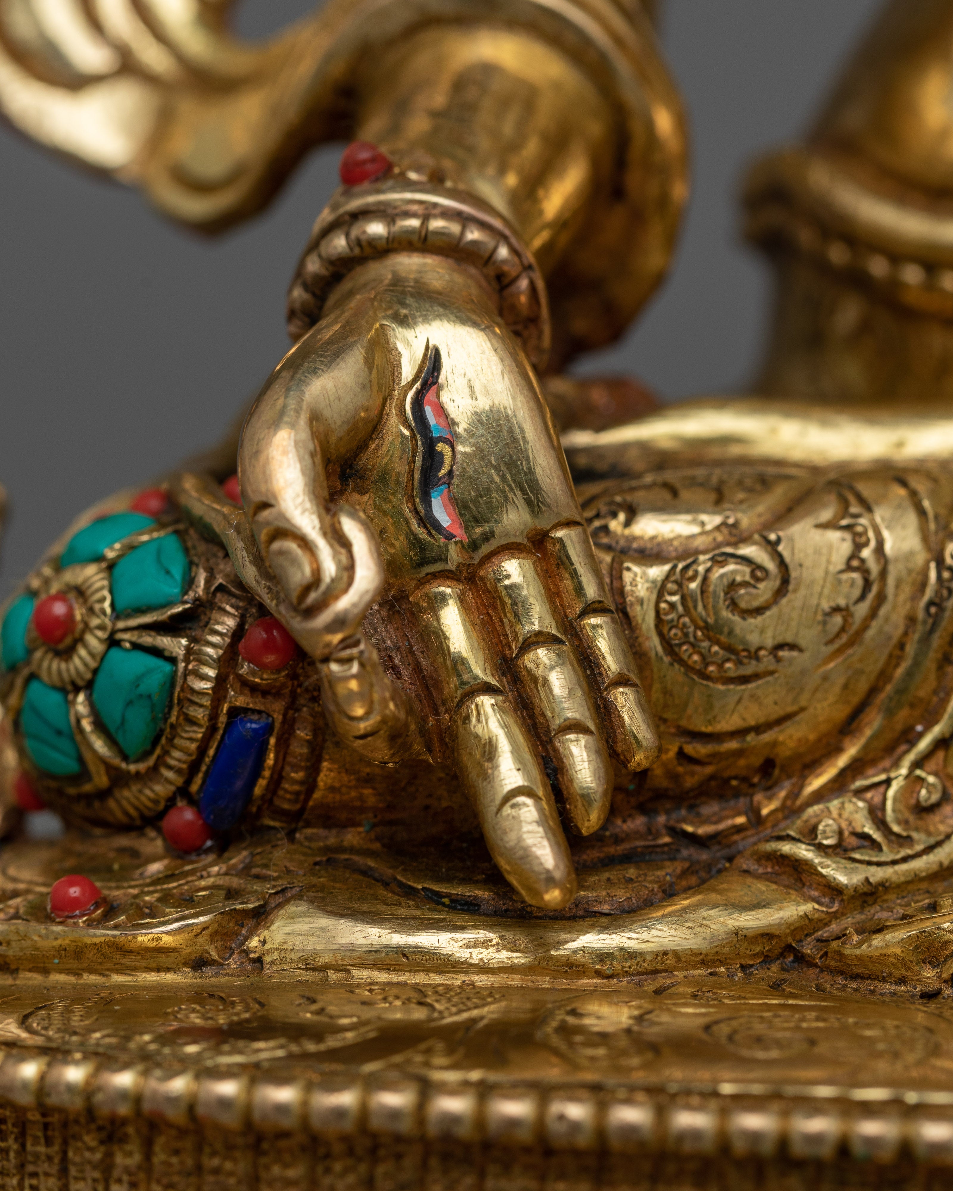 Divine Serenity: Sita White Tara Statue | Hand-Carved Gemstone, 24K Gold Gilded