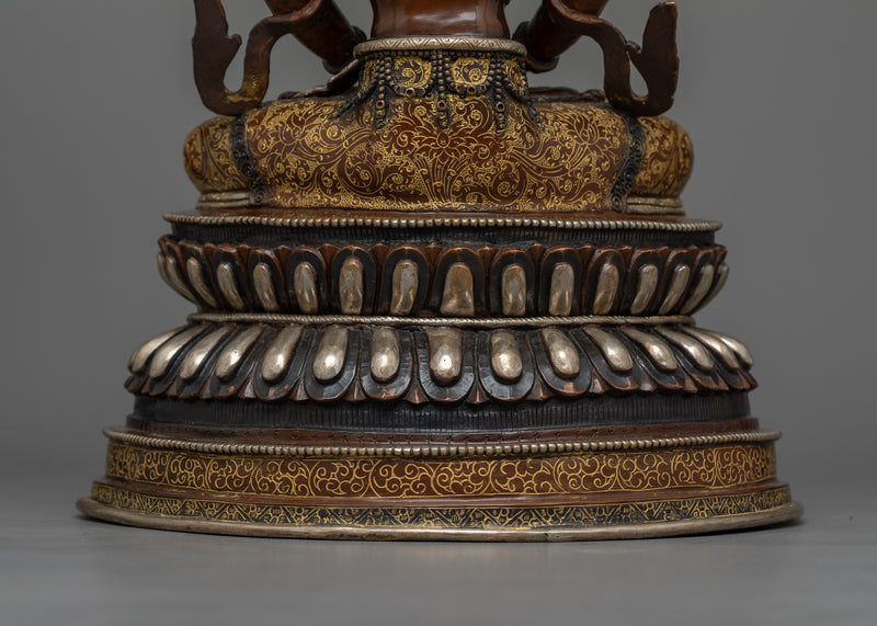 Oxidized Amitayus Figure | Buddhist Silver Plated Copper Statue