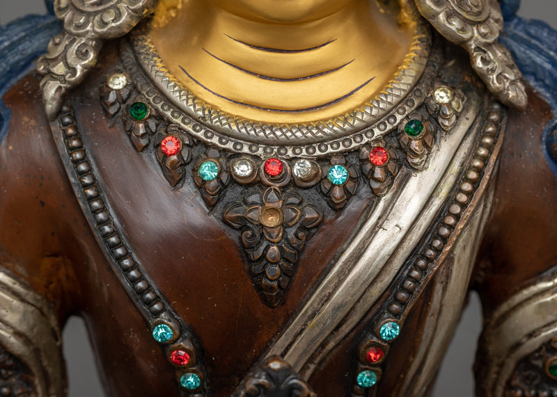 Oxidized Amitayus Figure | Buddhist Silver Plated Copper Statue