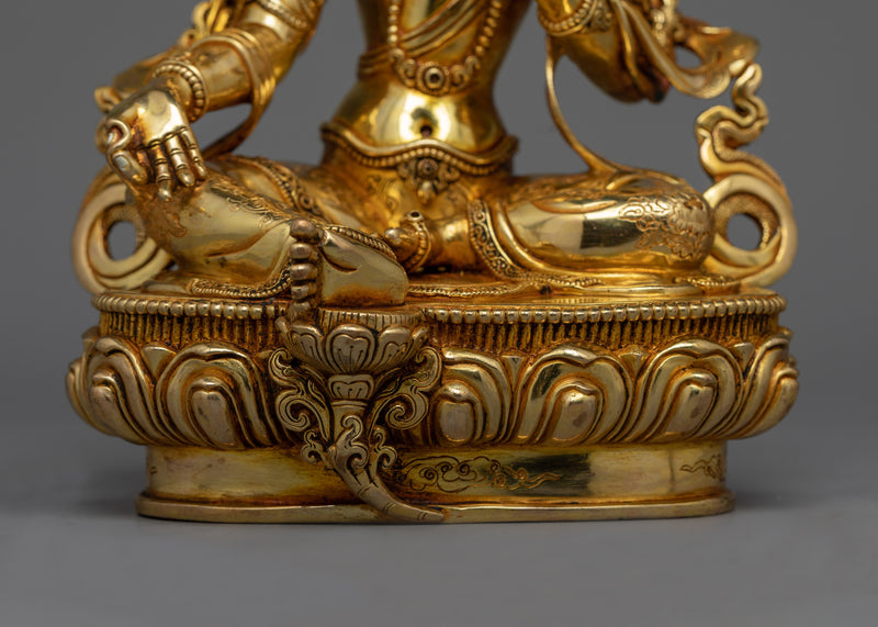 Gold-Gilded Green Tara Figure | Handcrafted Emblem of Swift Action