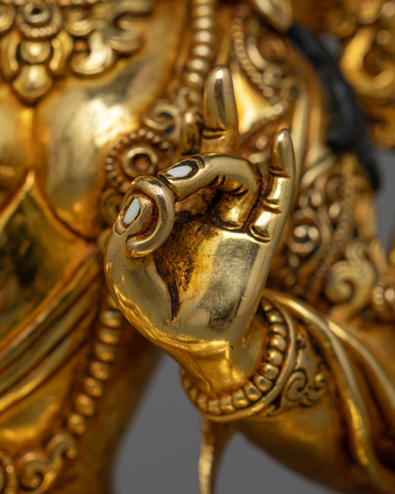 Gold-Gilded Green Tara Figure | Handcrafted Emblem of Swift Action