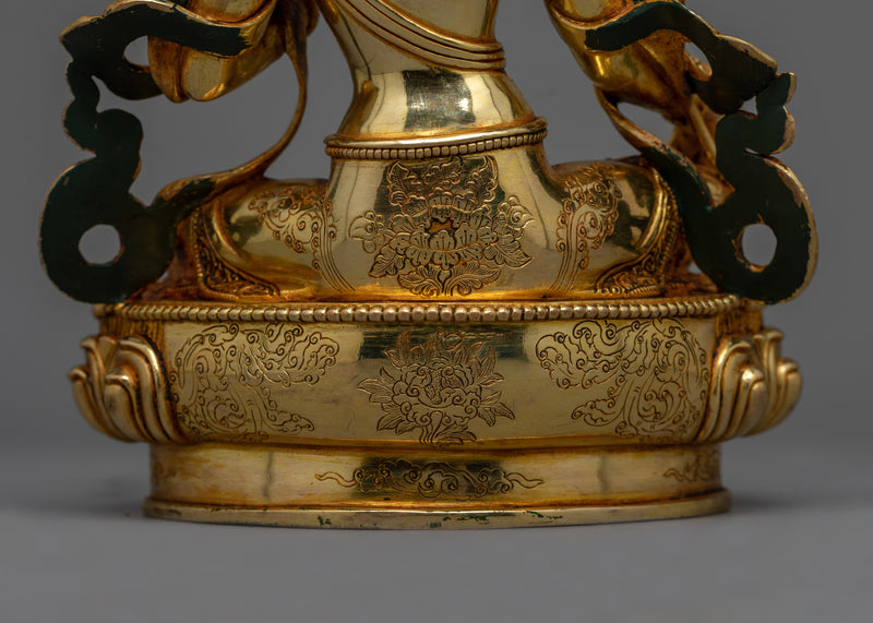 Gold-Gilded Green Tara Figure | Handcrafted Emblem of Swift Action