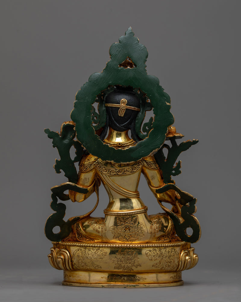 Gold-Gilded Green Tara Figure | Handcrafted Emblem of Swift Action