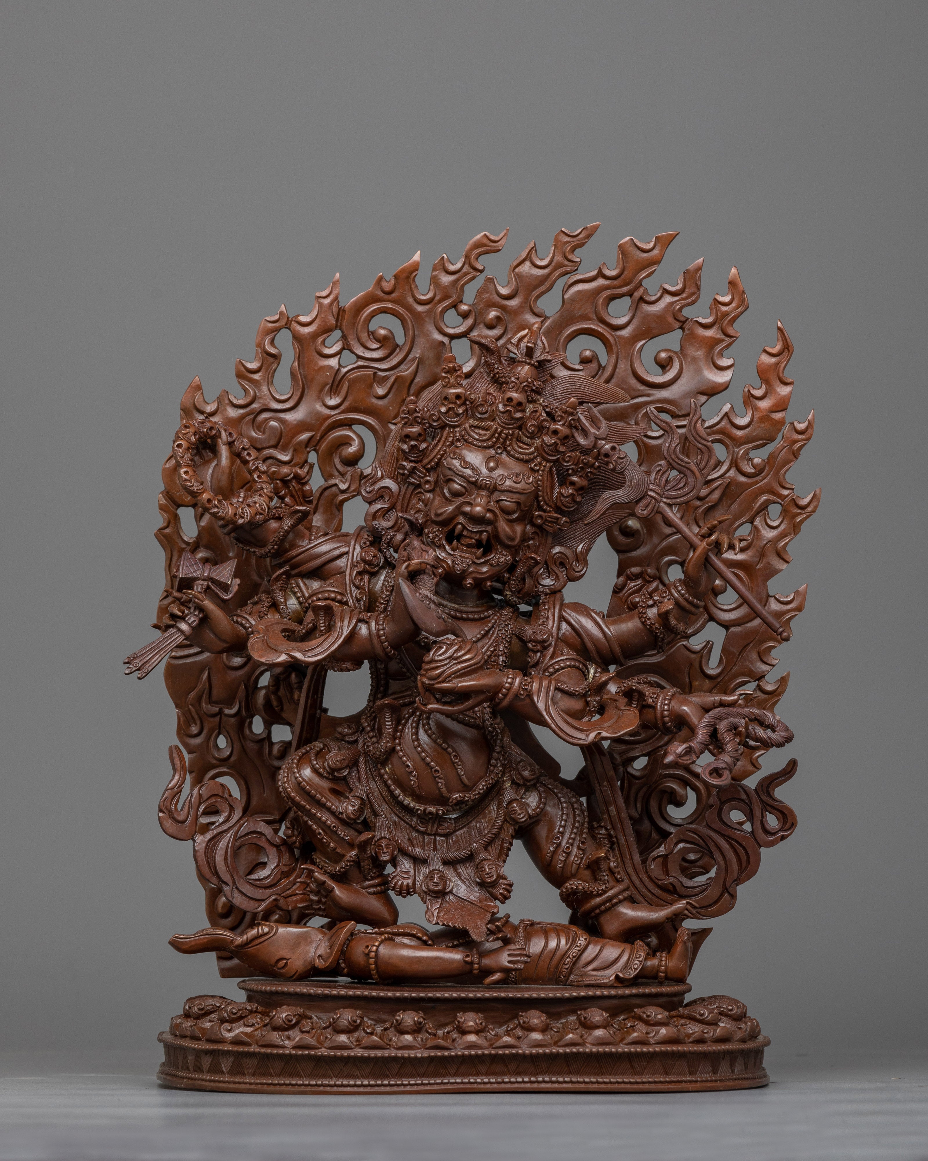 Handcrafted Six Armed Mahakala Statue | Powerful Tibetan Protector Deity