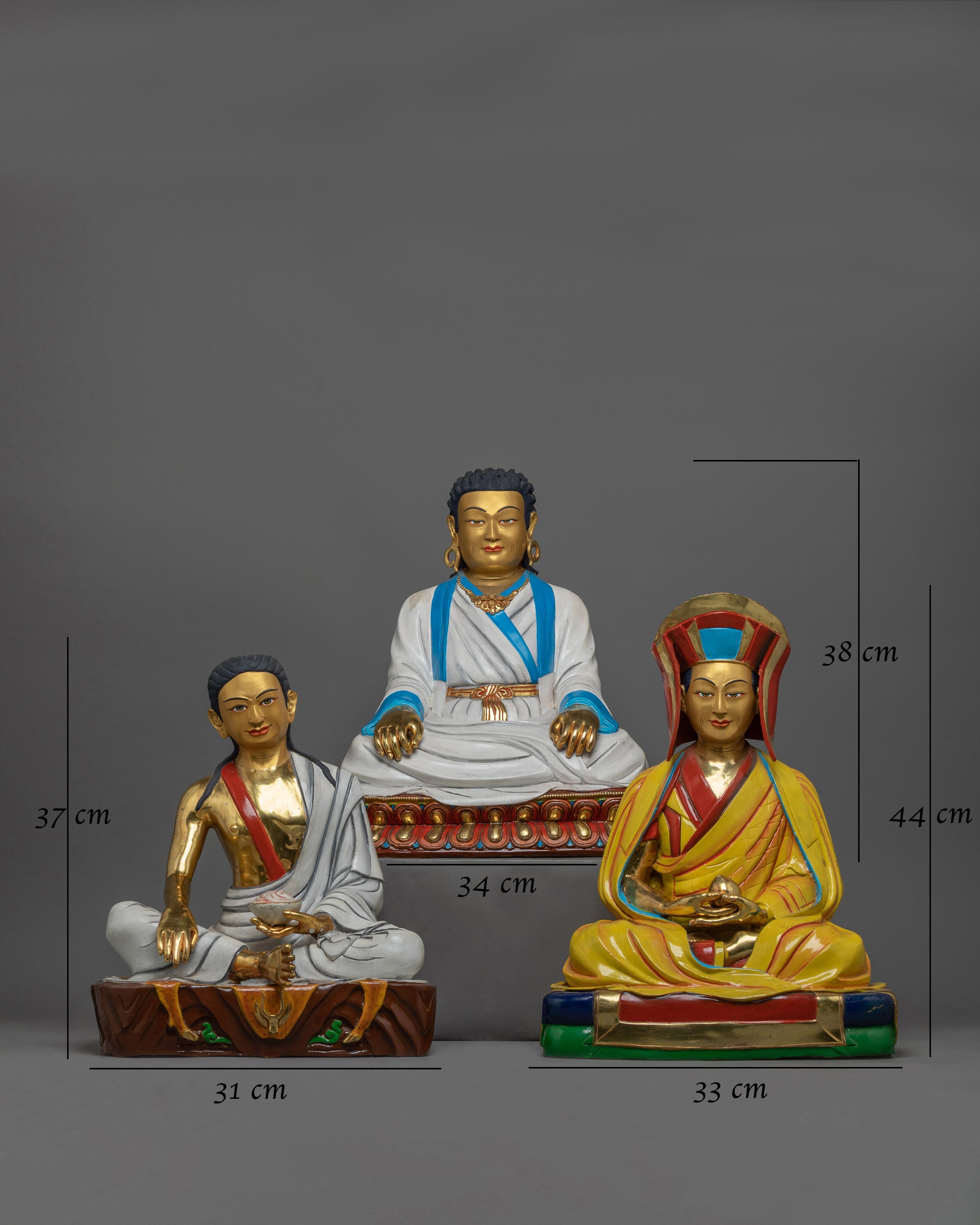 Kagyu Three Masters Statue Set | 24K Gold-Gilded Icons of Tibetan Buddhism