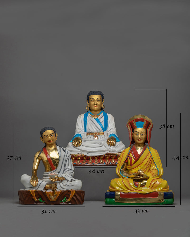 Kagyu Three Masters Statue Set | 24K Gold-Gilded Icons of Tibetan Buddhism