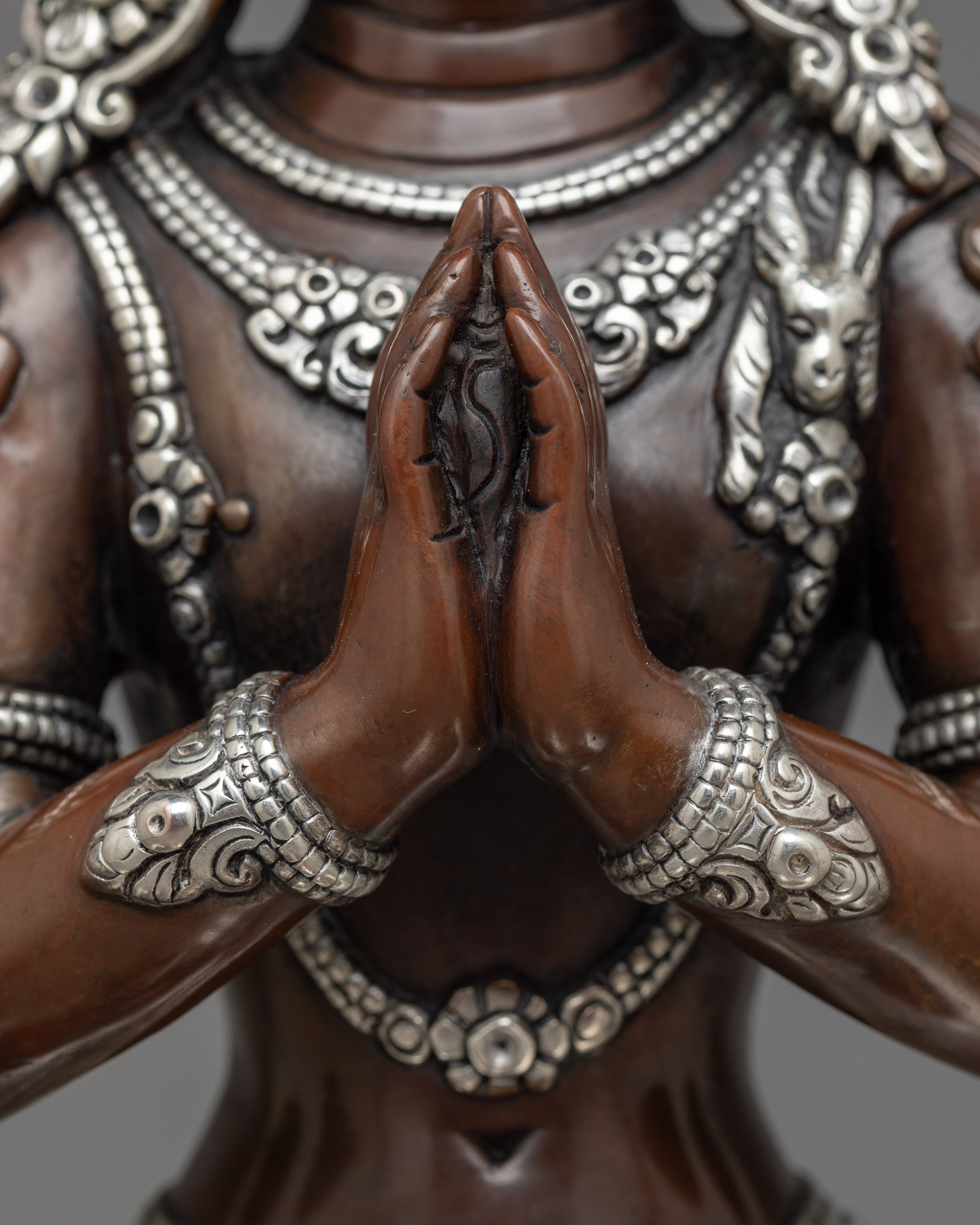 Silver-Plated Chenrezig Oxidized Statue | Emblem of Compassion and Grace