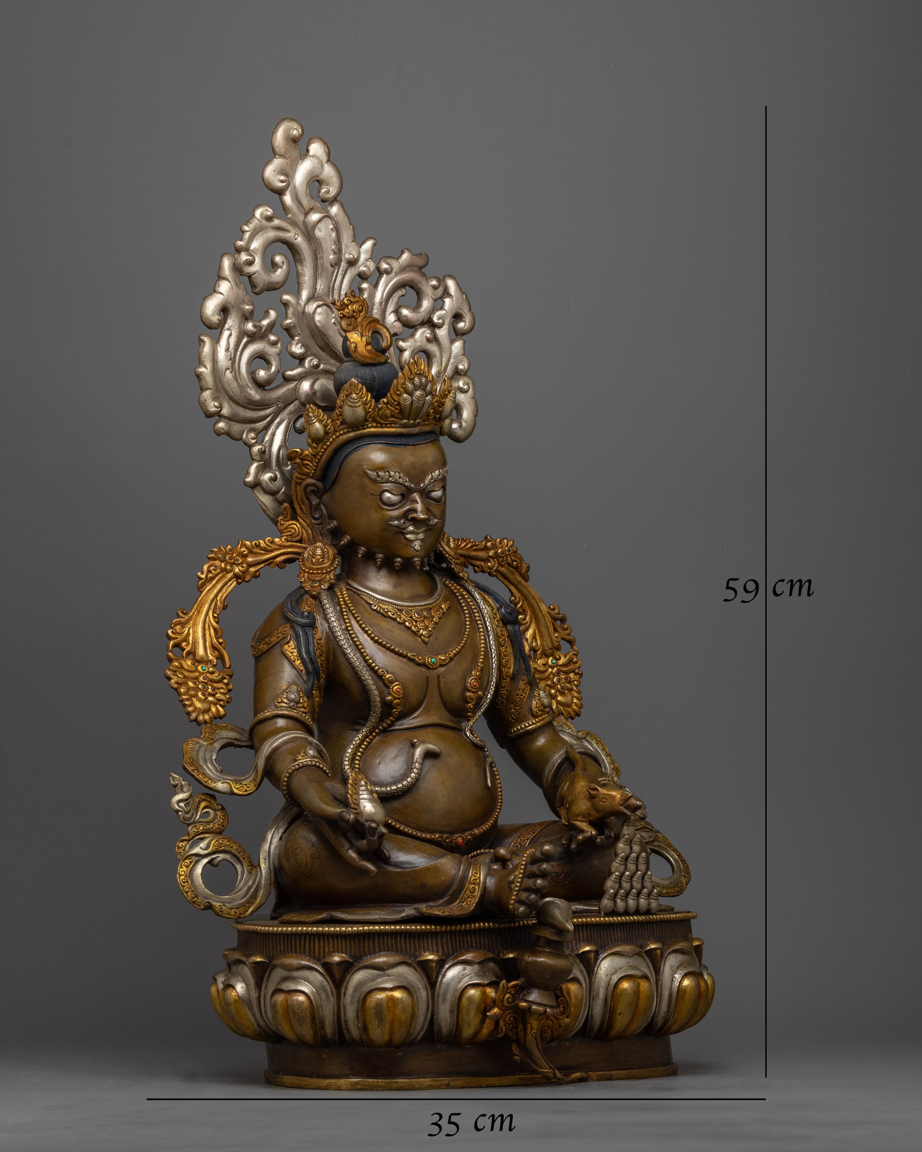 Dzambhala Gold-Silver-Plated Oxidized Statue | Embodiment of Prosperity