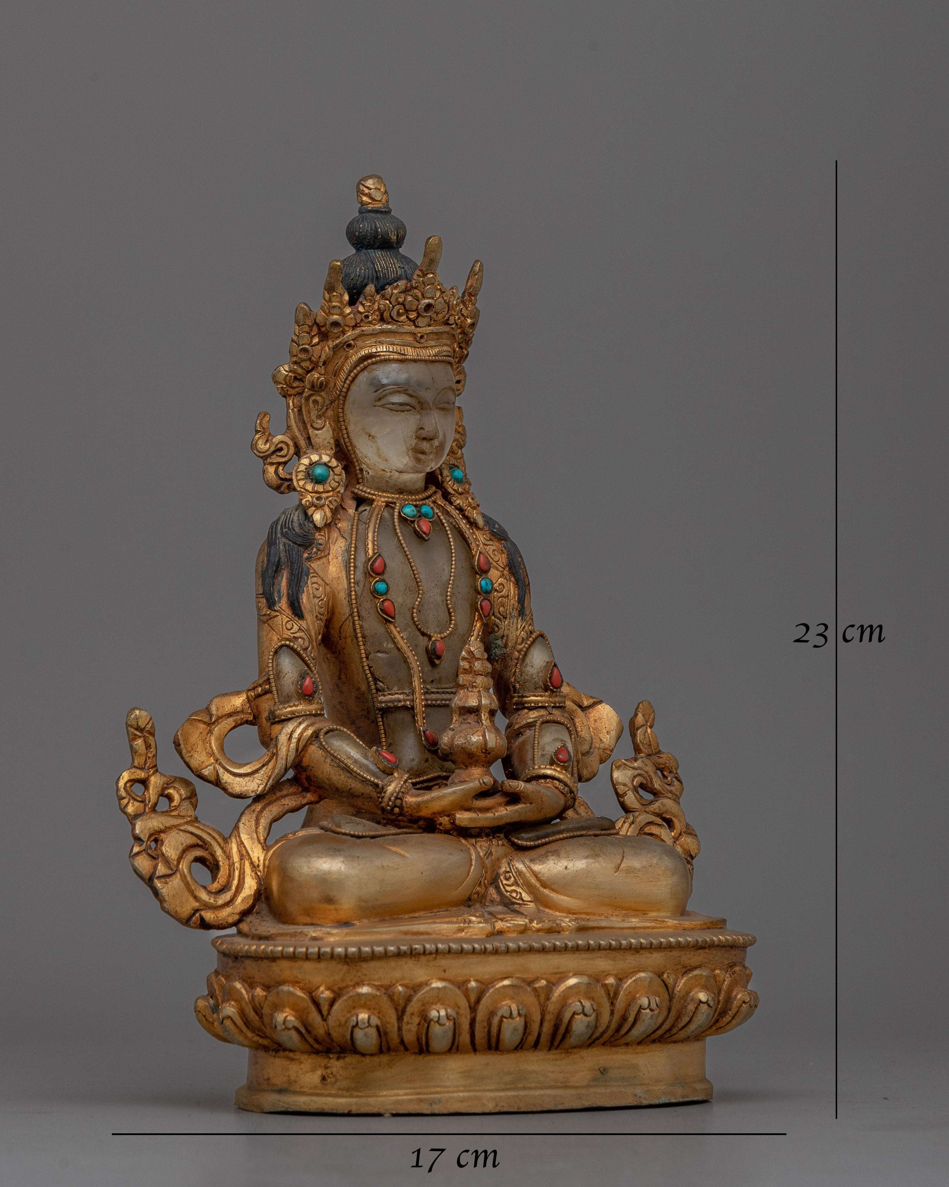 Antique Amitayus Crystal Body Statue | Symbol of Timeless Wisdom