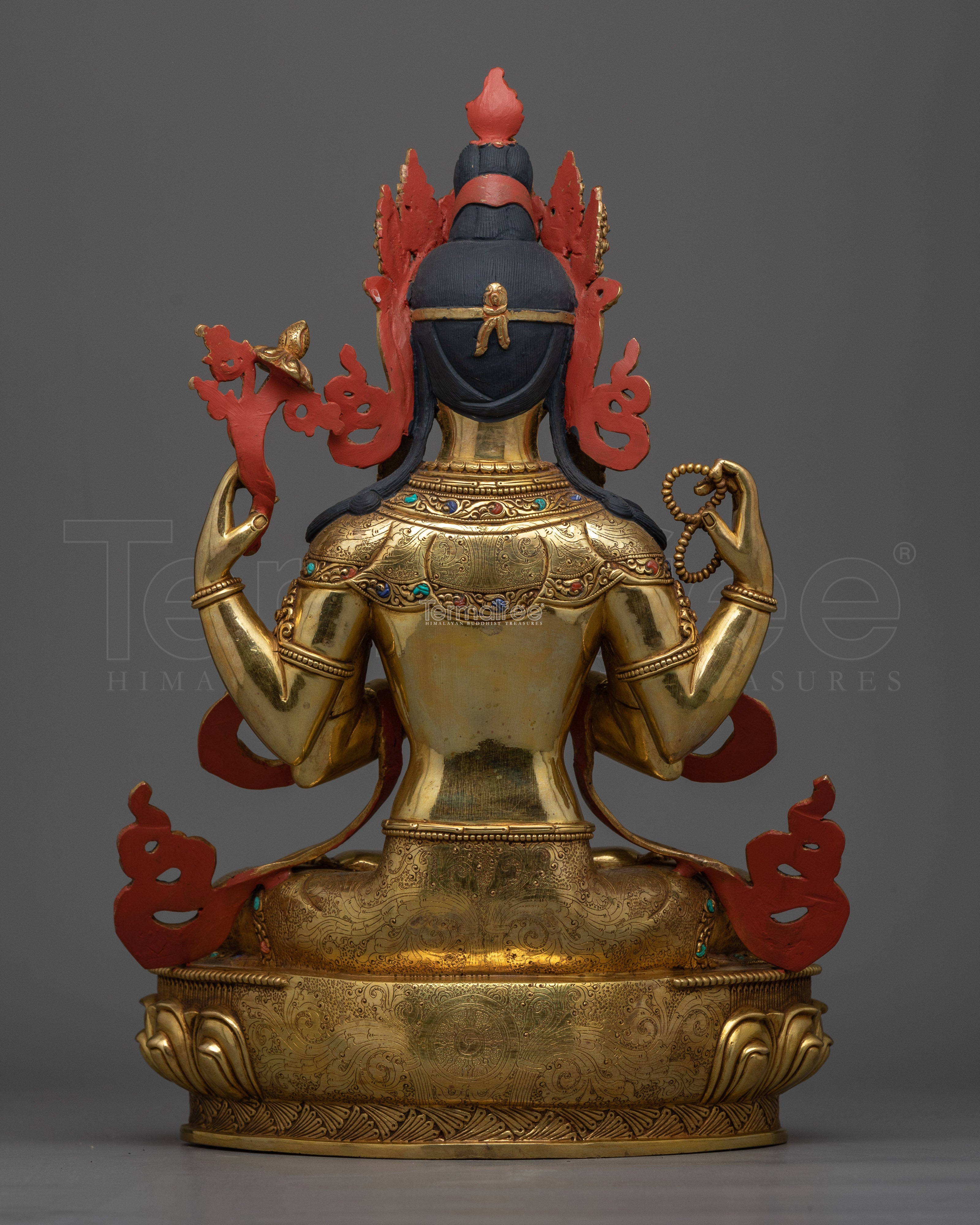 Serene Chenrezig Gold-Gilded Statue | Embodiment of Compassion