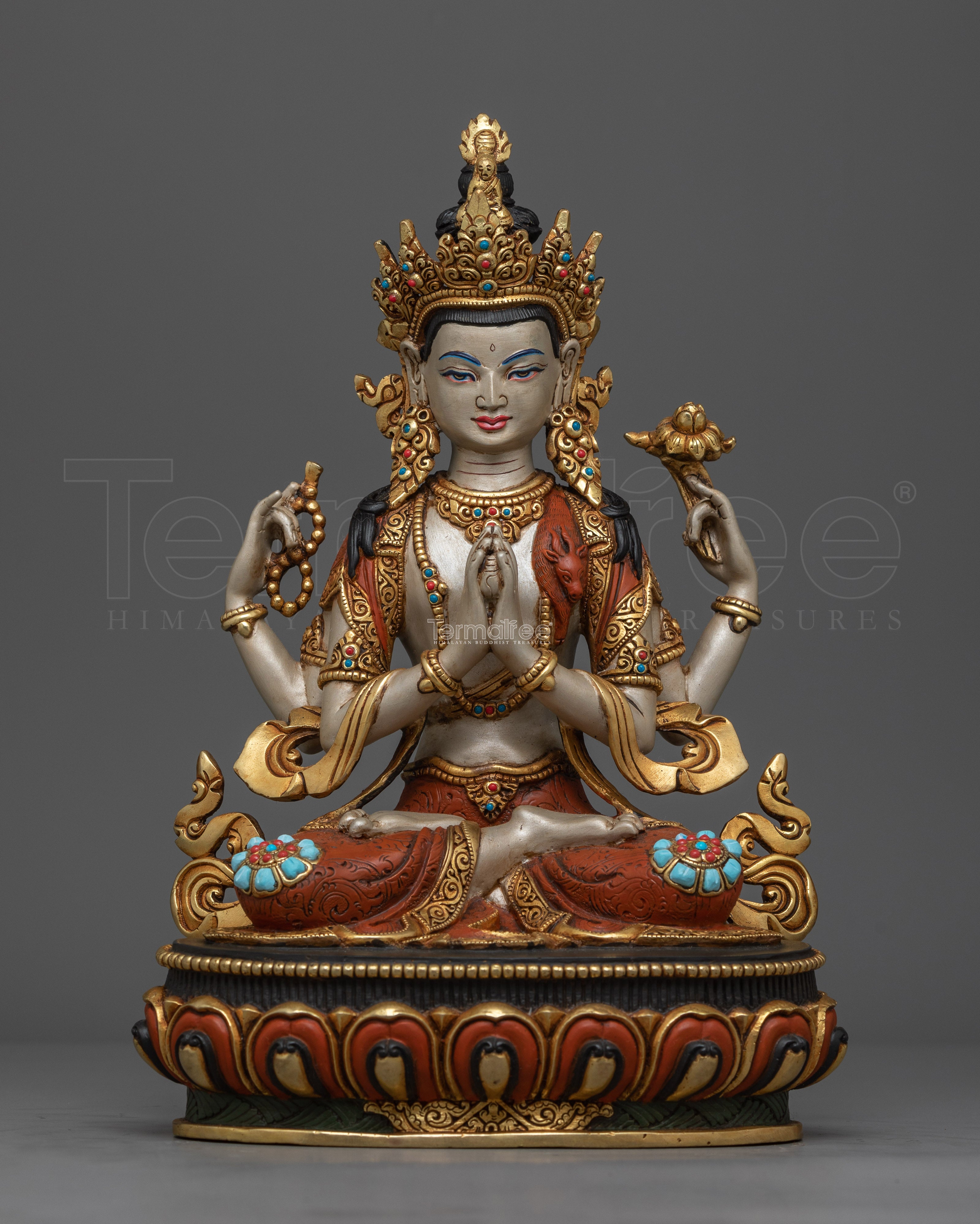 Chenrezig Silver-Hued Statue | Embodiment of Compassion