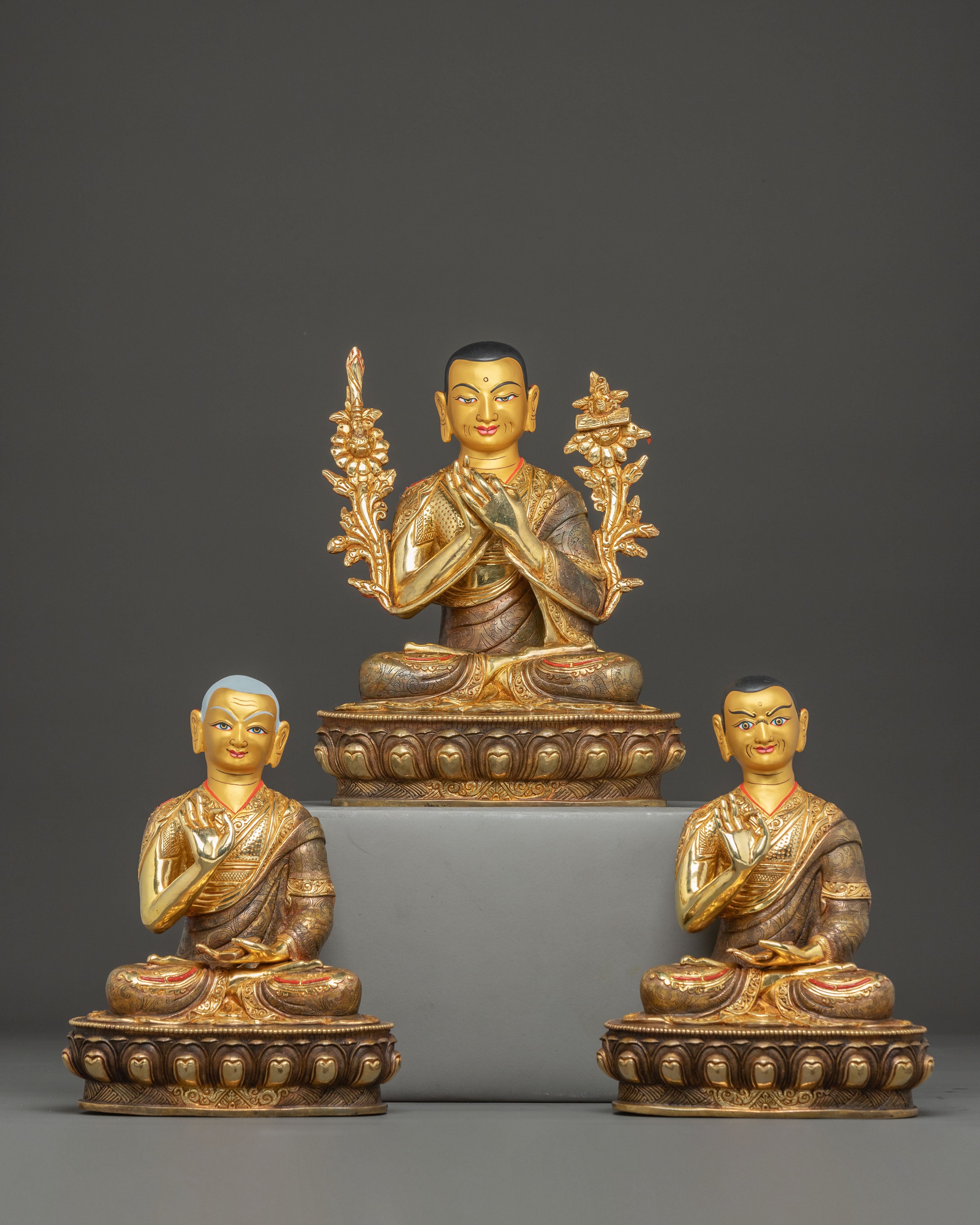Handmade Tsongkhapa Statue Set for Meditation Decor