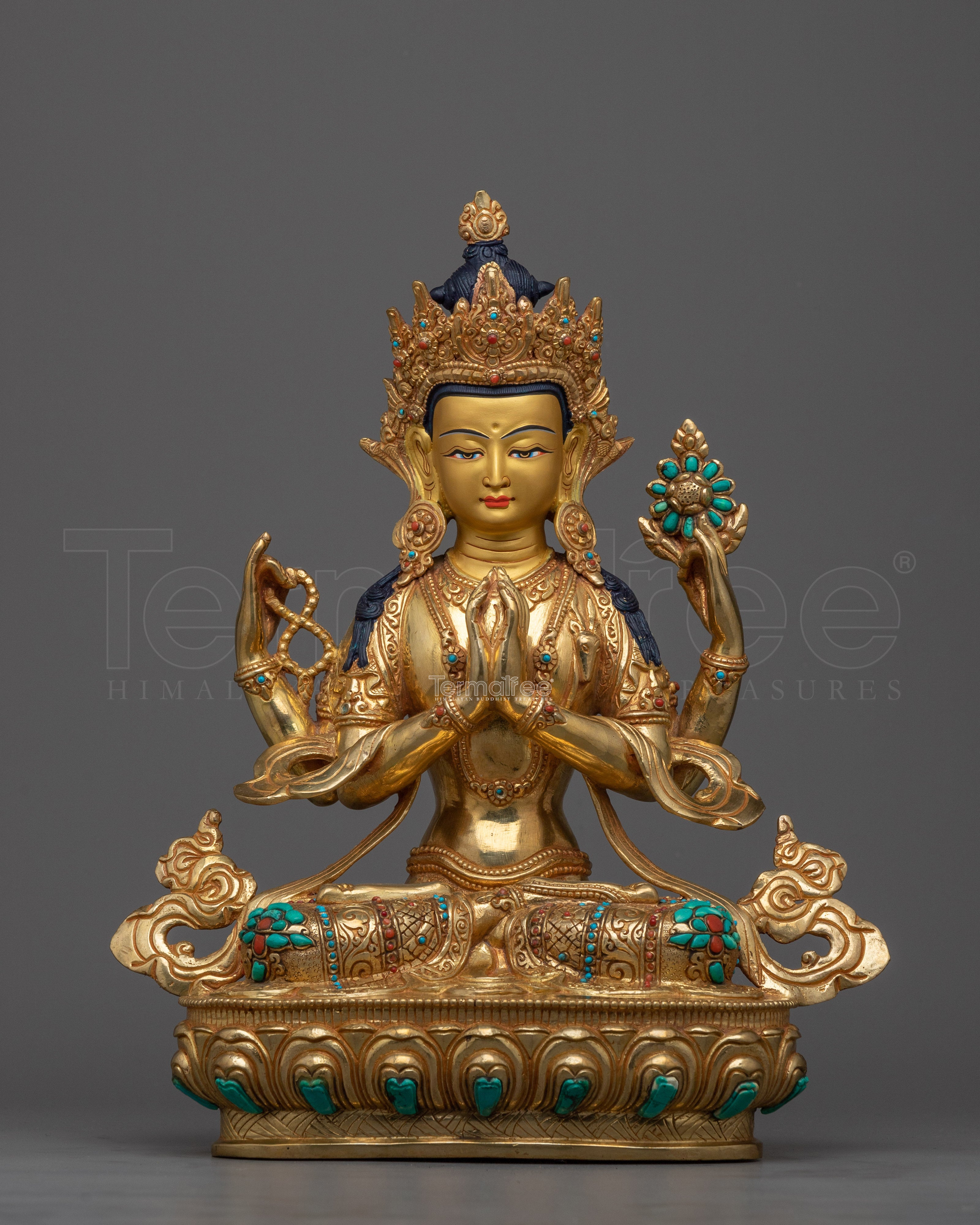 Serene Gold Gilded Chenrezig | Radiant Symbol of Compassion