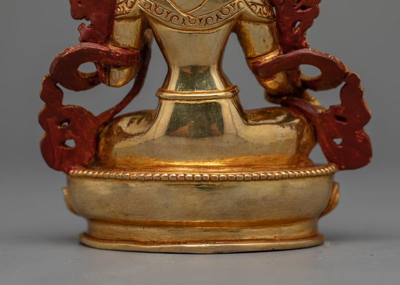 24K Gold Gilded Green Tara Shrine Statue | Shyamatara In Meditation Posture