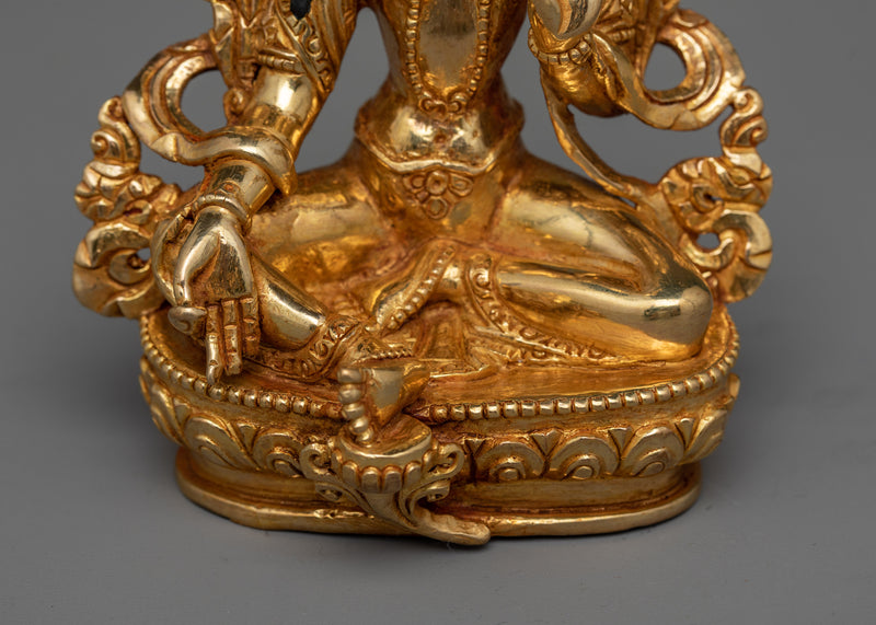 24K Gold Gilded Green Tara Shrine Statue | Shyamatara In Meditation Posture