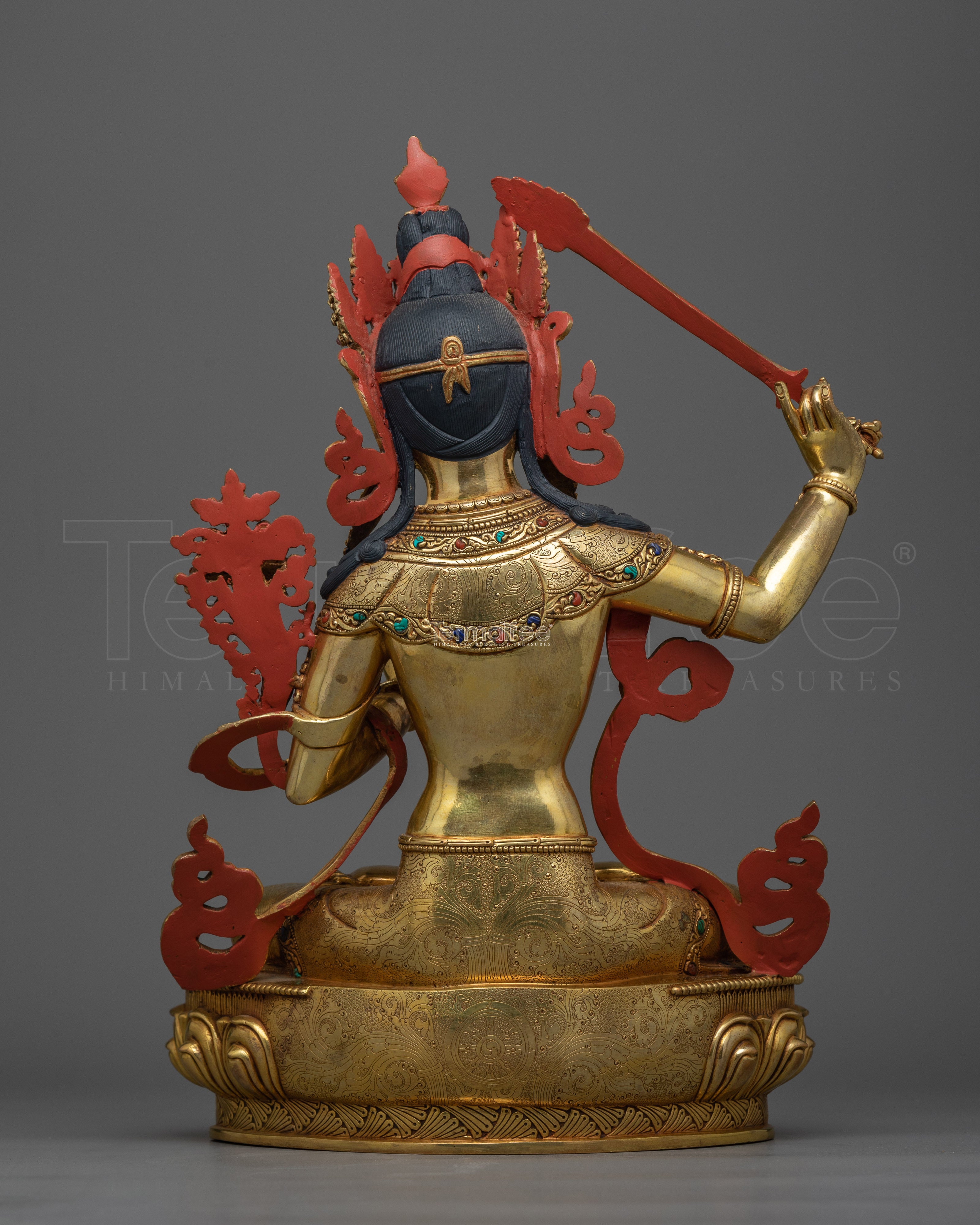 Elegant Gold Gilded Manjushri 36cm Statue | Handcrafted Symbol of Wisdom