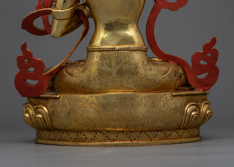 Elegant Gold Gilded Manjushri 36cm Statue | Handcrafted Symbol of Wisdom