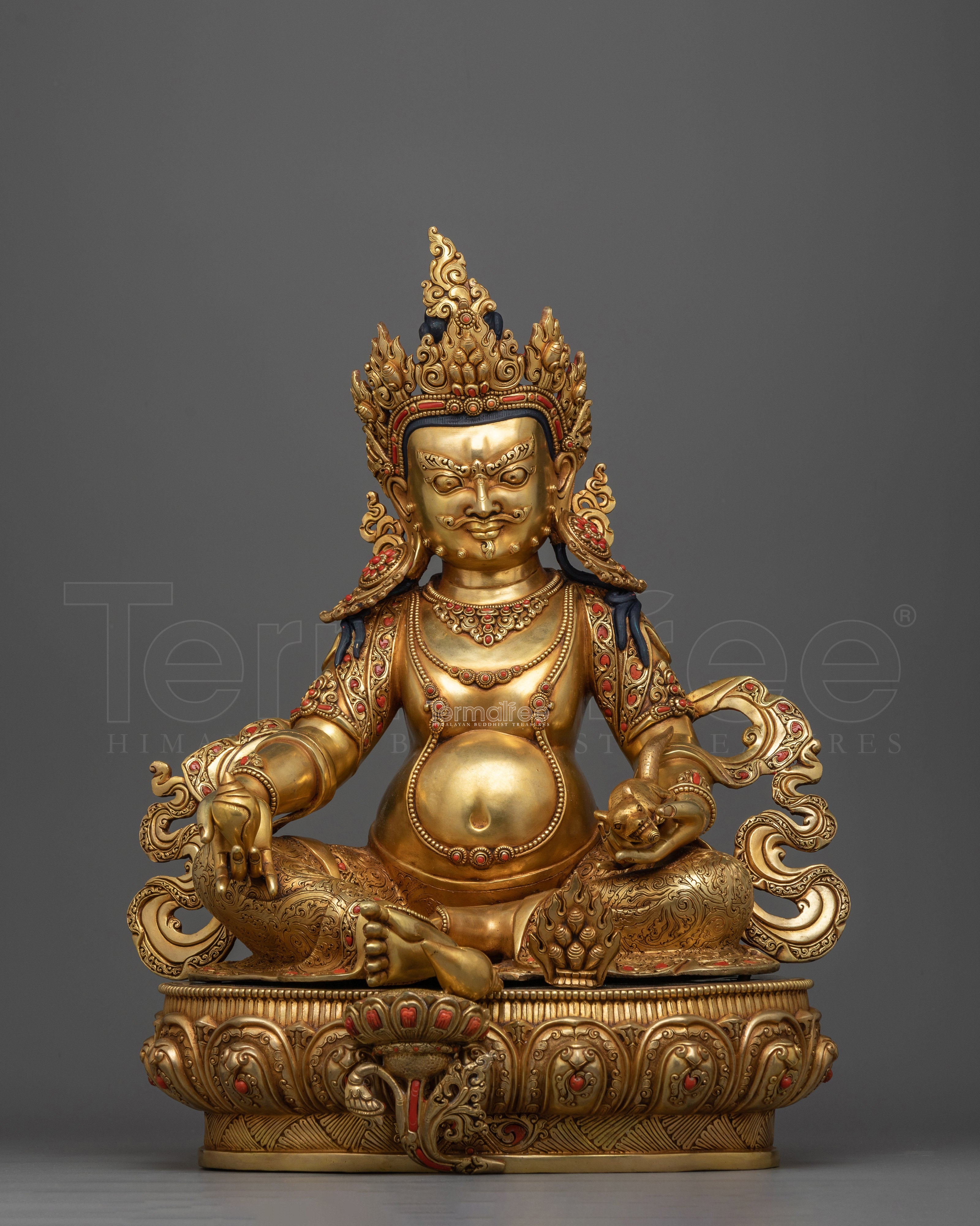 Jewels Lord Dzambhala Gold Gilded Statue | Handcrafted Symbol of Prosperity and Wealth
