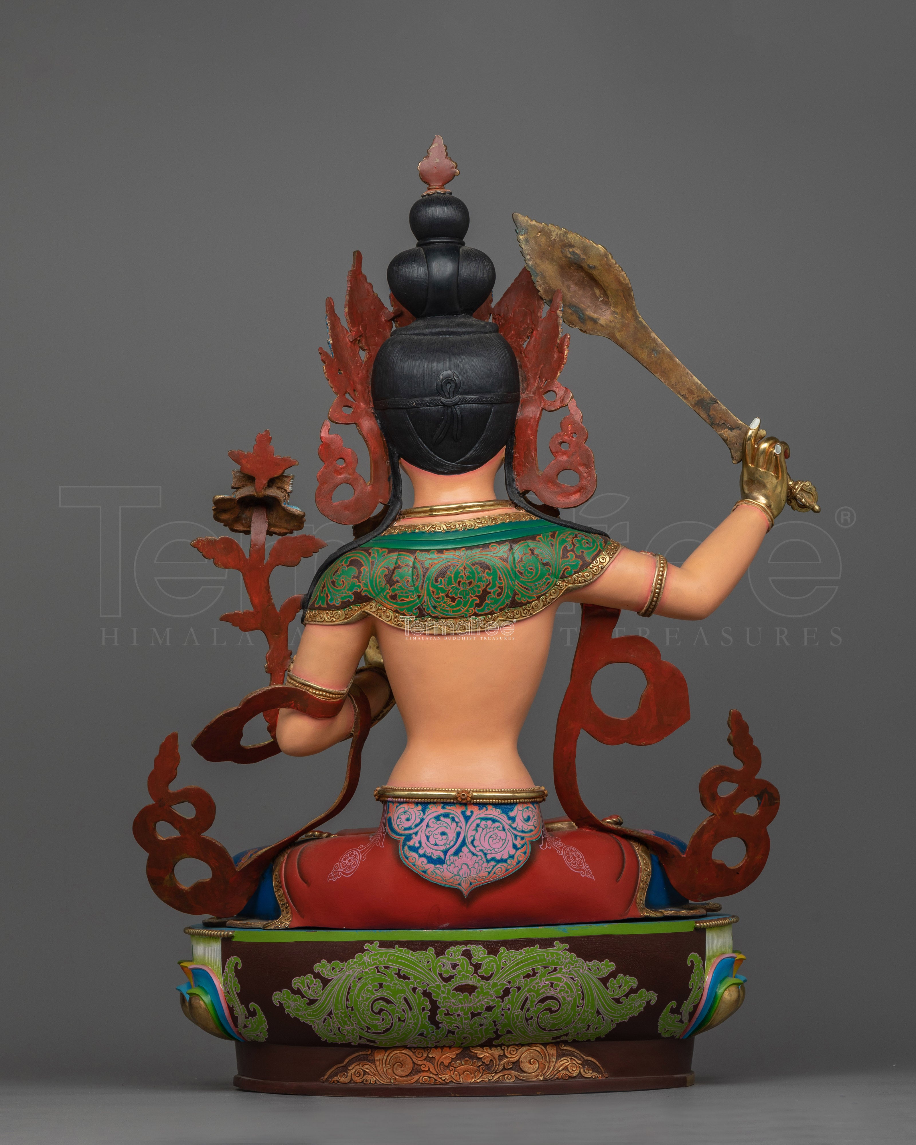 Elegant Manjushri Orange Body Painted Statue | Handcrafted Symbol of Wisdom