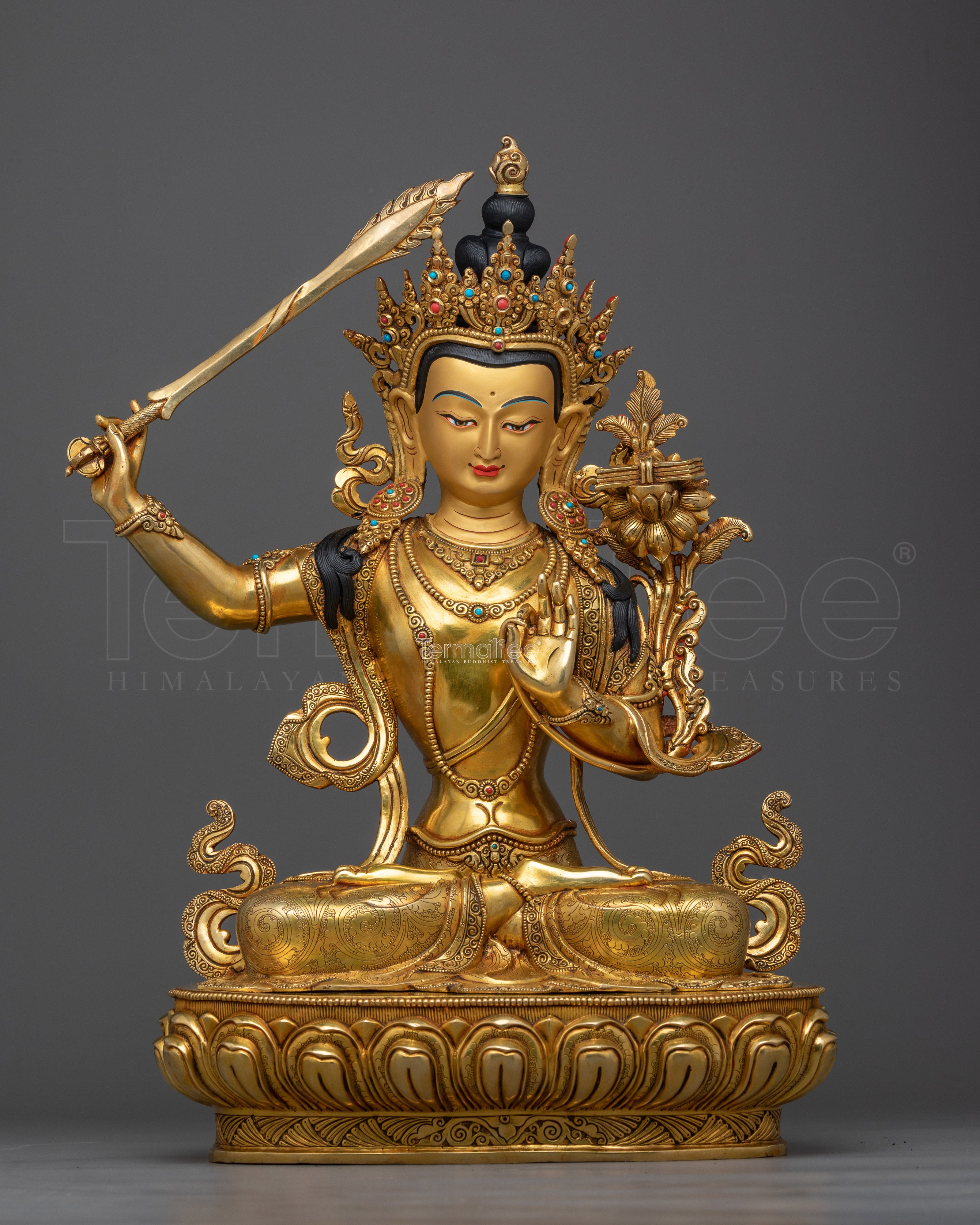 Manjushri Gold-Gilded Wisdom Deity Statue | Handmade Symbol of Wisdom