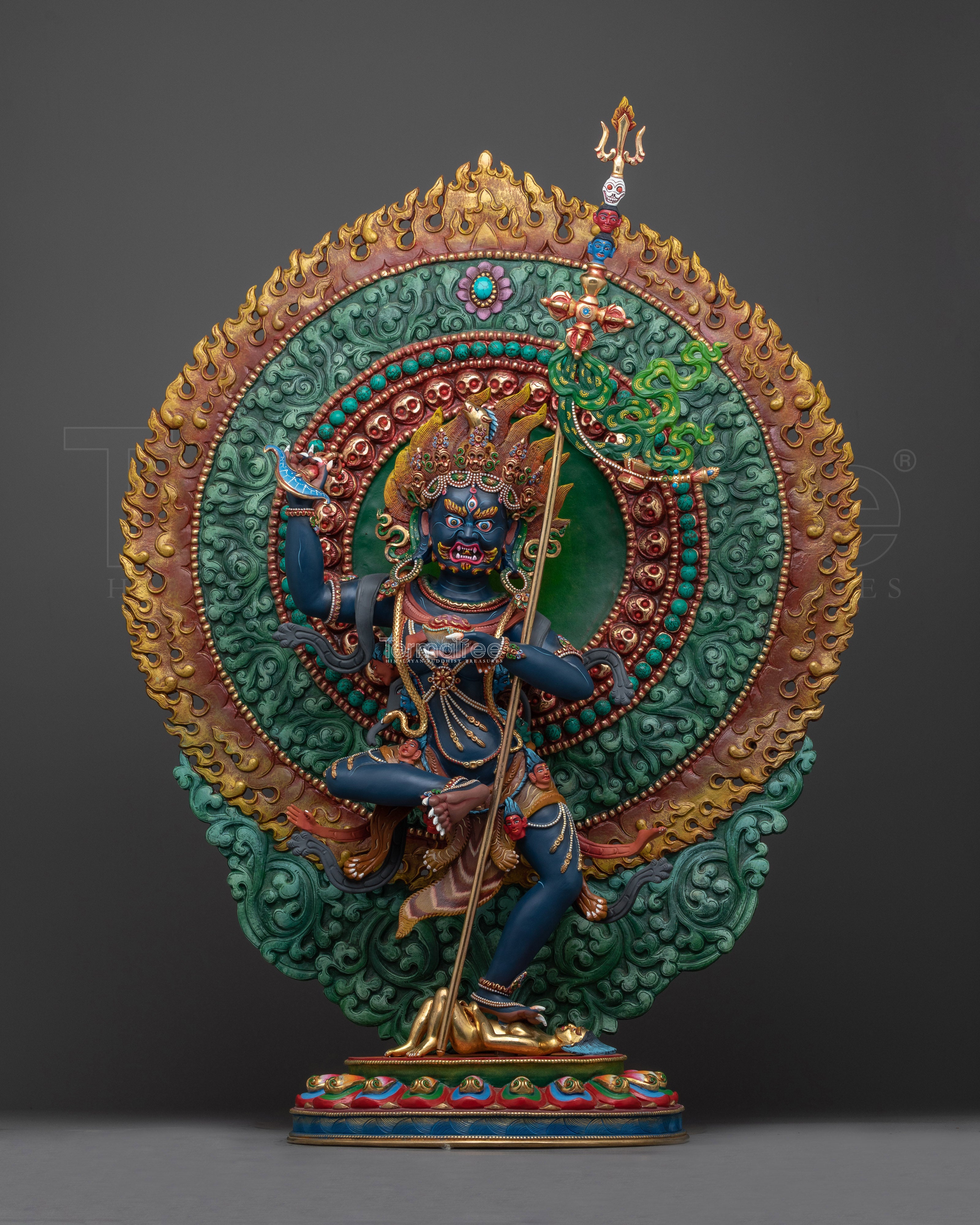 Magnificent Tromo Nagmo Royal Blue Hand-Painted Statue | Icon of Supreme Protection