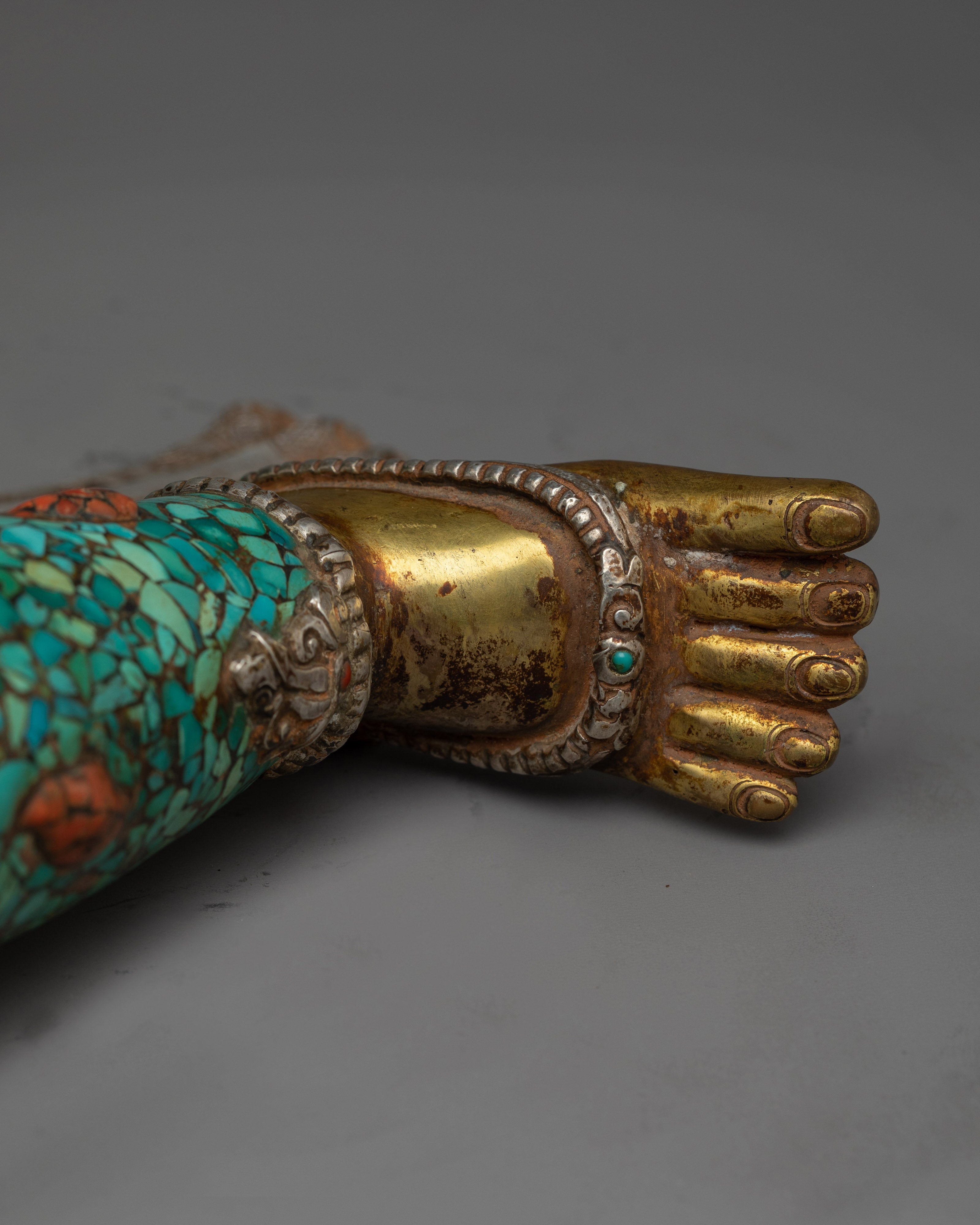Green Tara Turquoise and Lapis Decorated Statue | A Vision of Compassionate Majesty