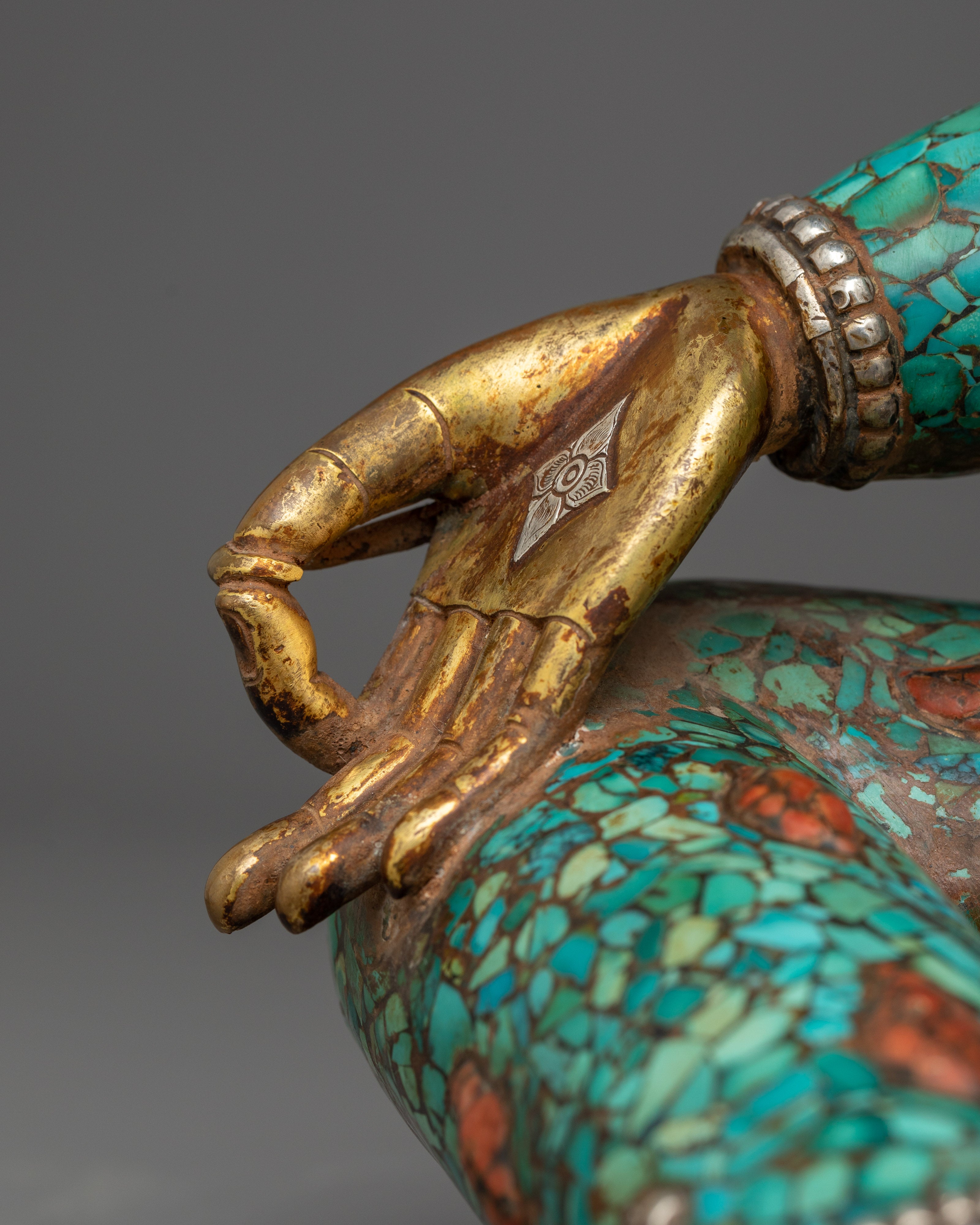 Green Tara Turquoise and Lapis Decorated Statue | A Vision of Compassionate Majesty
