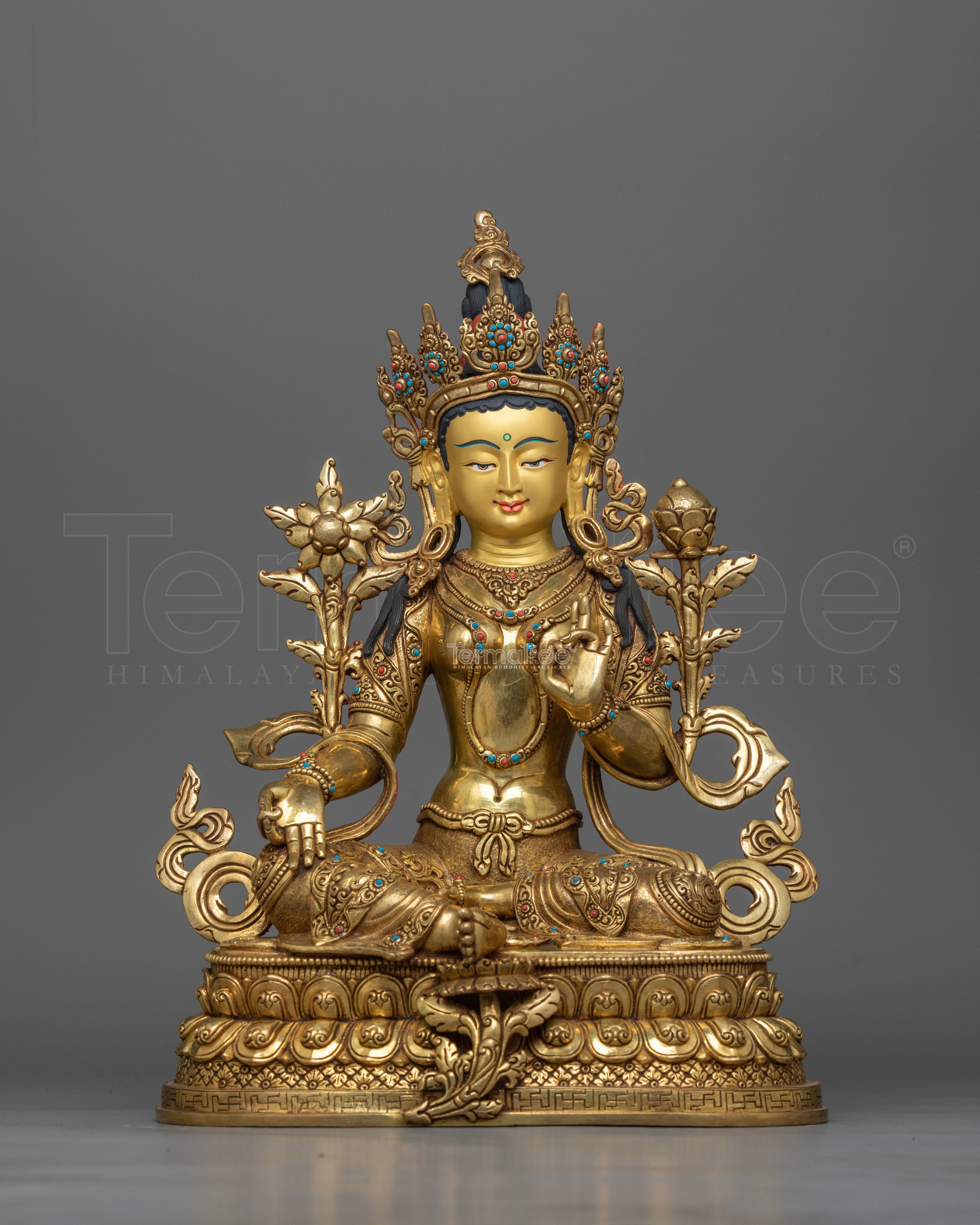 Green Tara 34 cm Gold Gilded Statue | Handcrafted Symbol of Protection