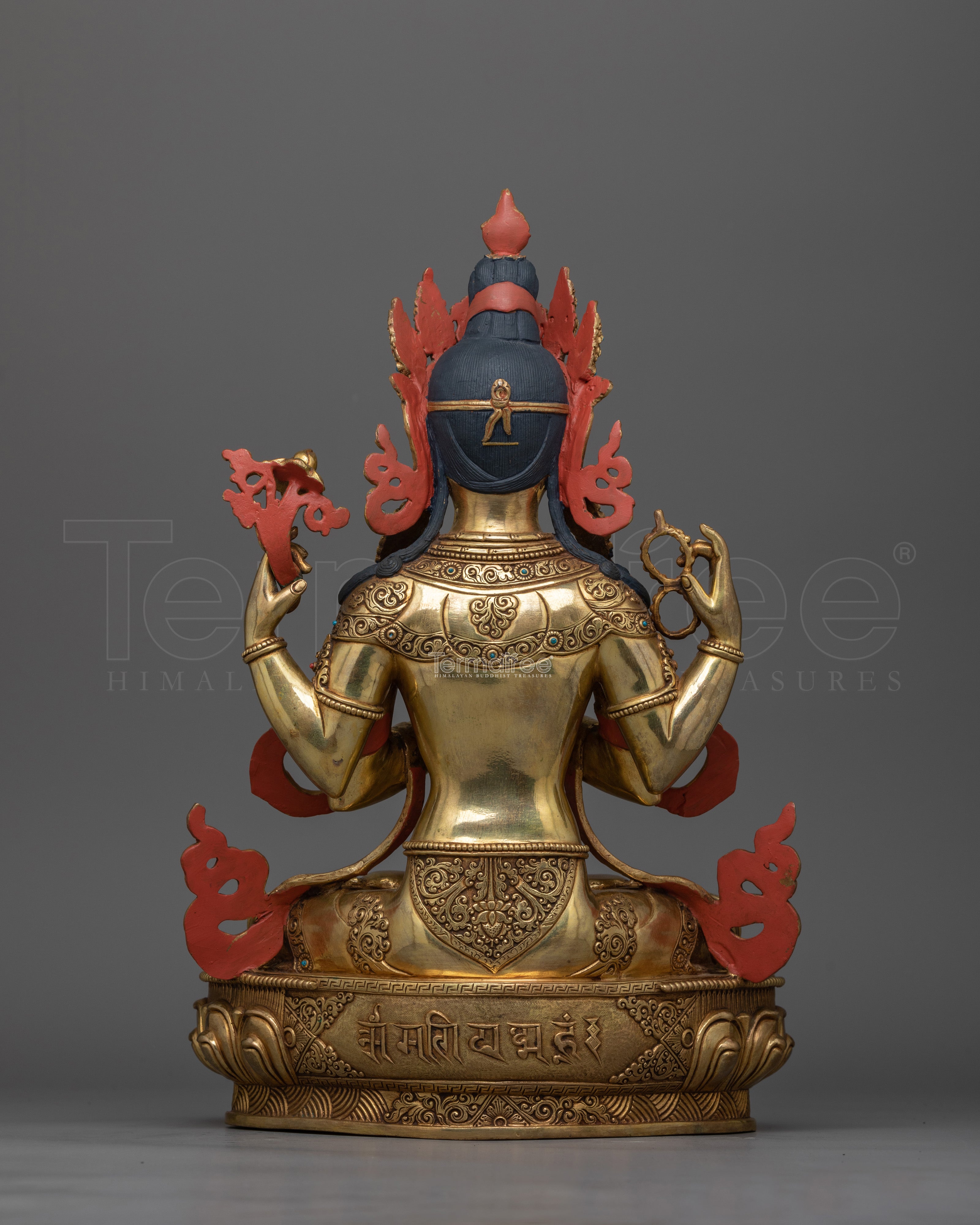 Elegant Chenrezig Gold Gilded Copper Statue | Handcrafted Symbol of Compassion