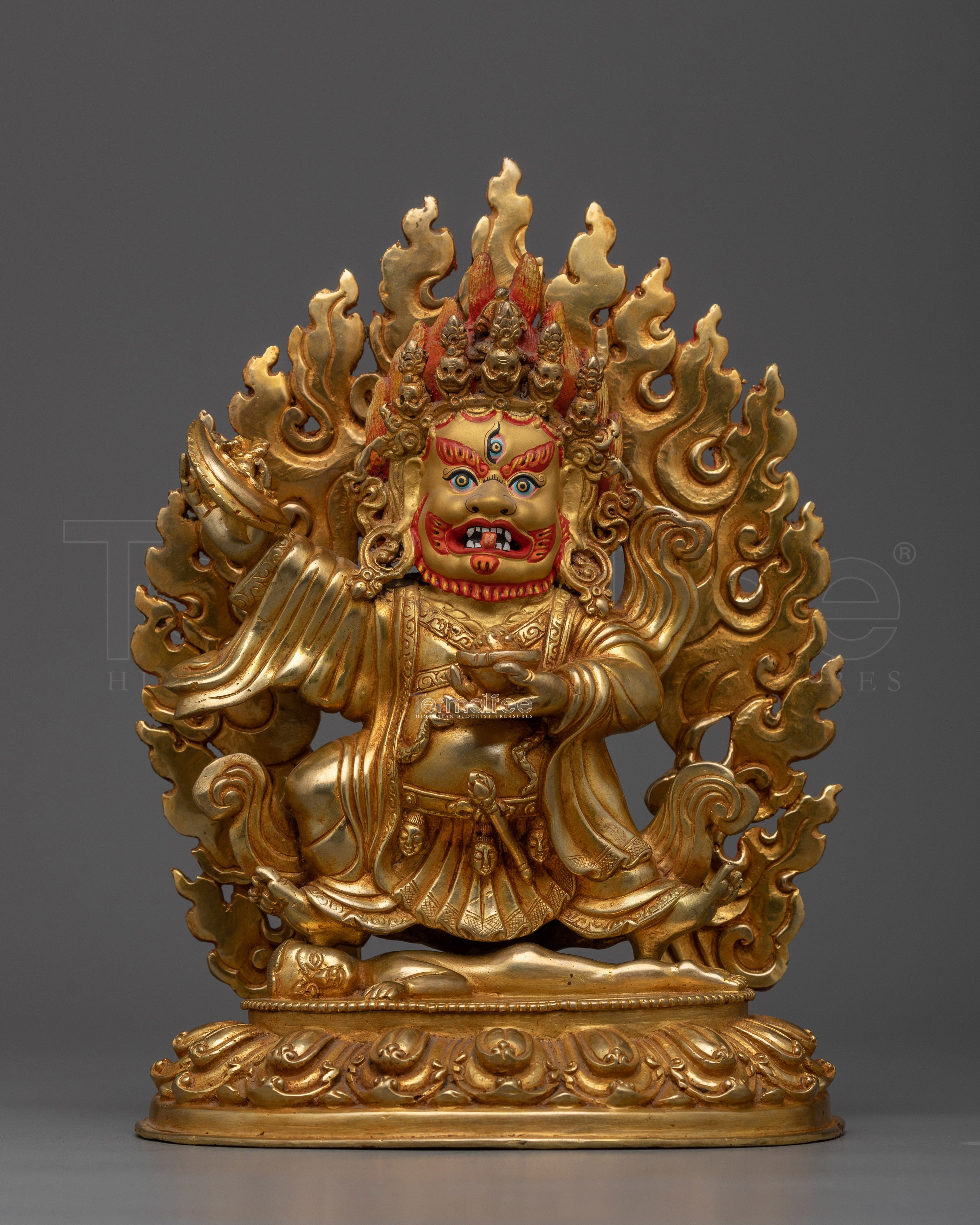 Fierce Mahakala Bernakchen 22cm Gold Gilded Statue | Handcrafted Protector of Dharma