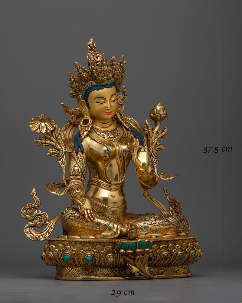 Gold-Gilded Green Tara Sculpture | An Exquisite Emblem of Compassion and Liberation
