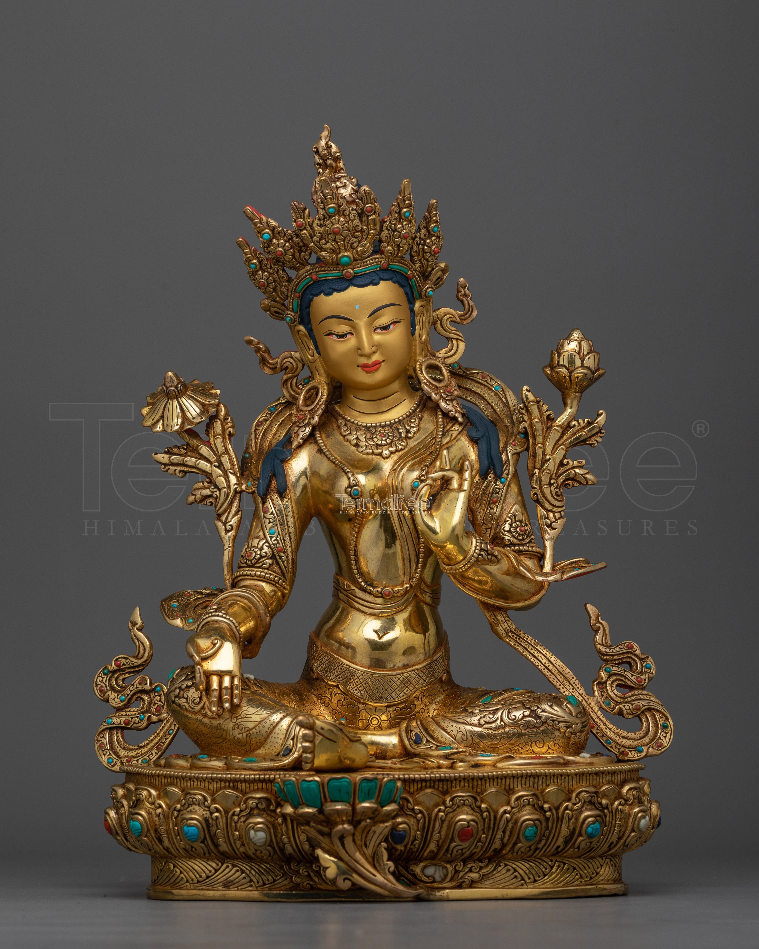 Gold-Gilded Green Tara Sculpture | An Exquisite Emblem of Compassion and Liberation