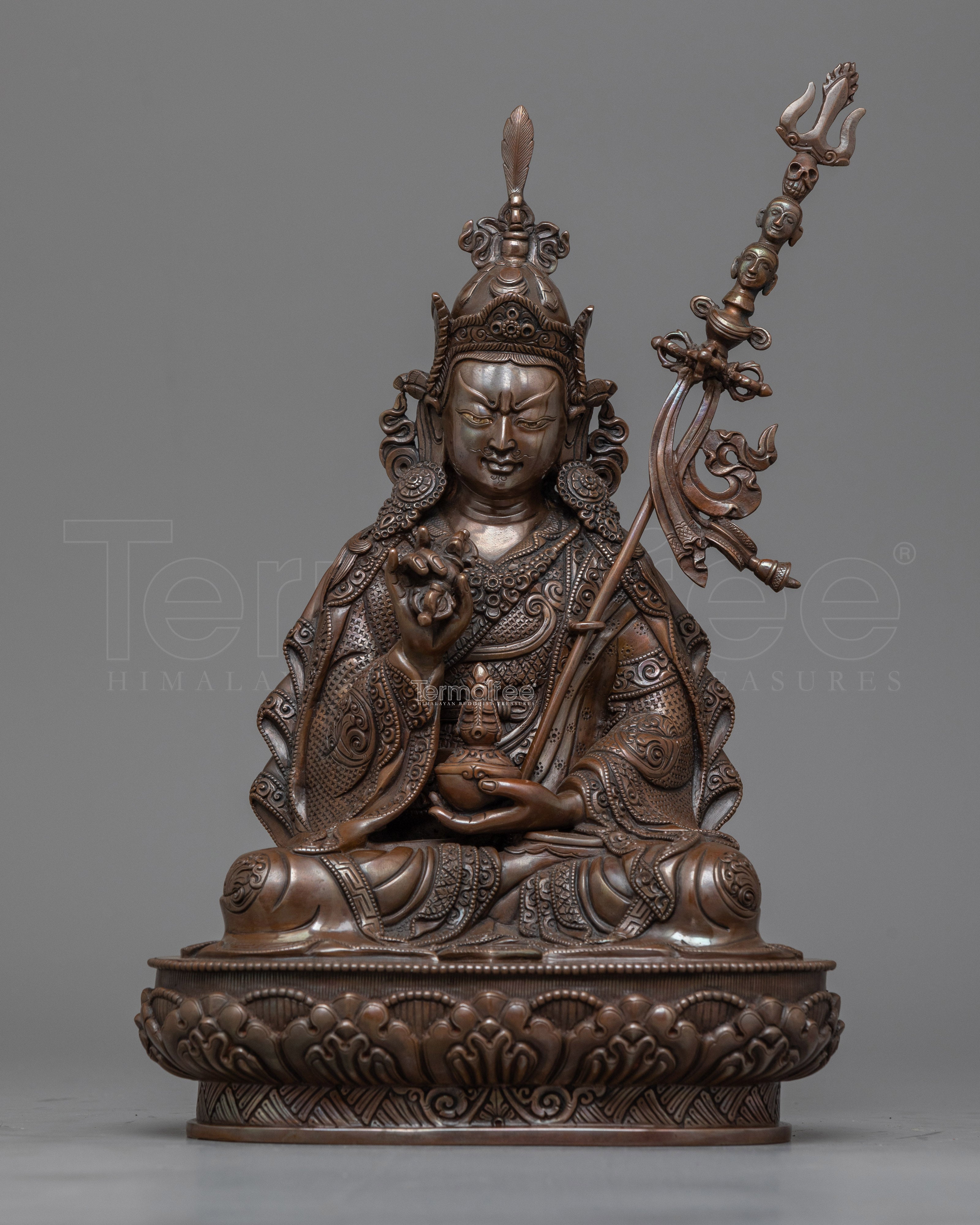 Guru Rinpoche Dark Oxidized Statue | A Revered Icon of Vajrayana Buddhism
