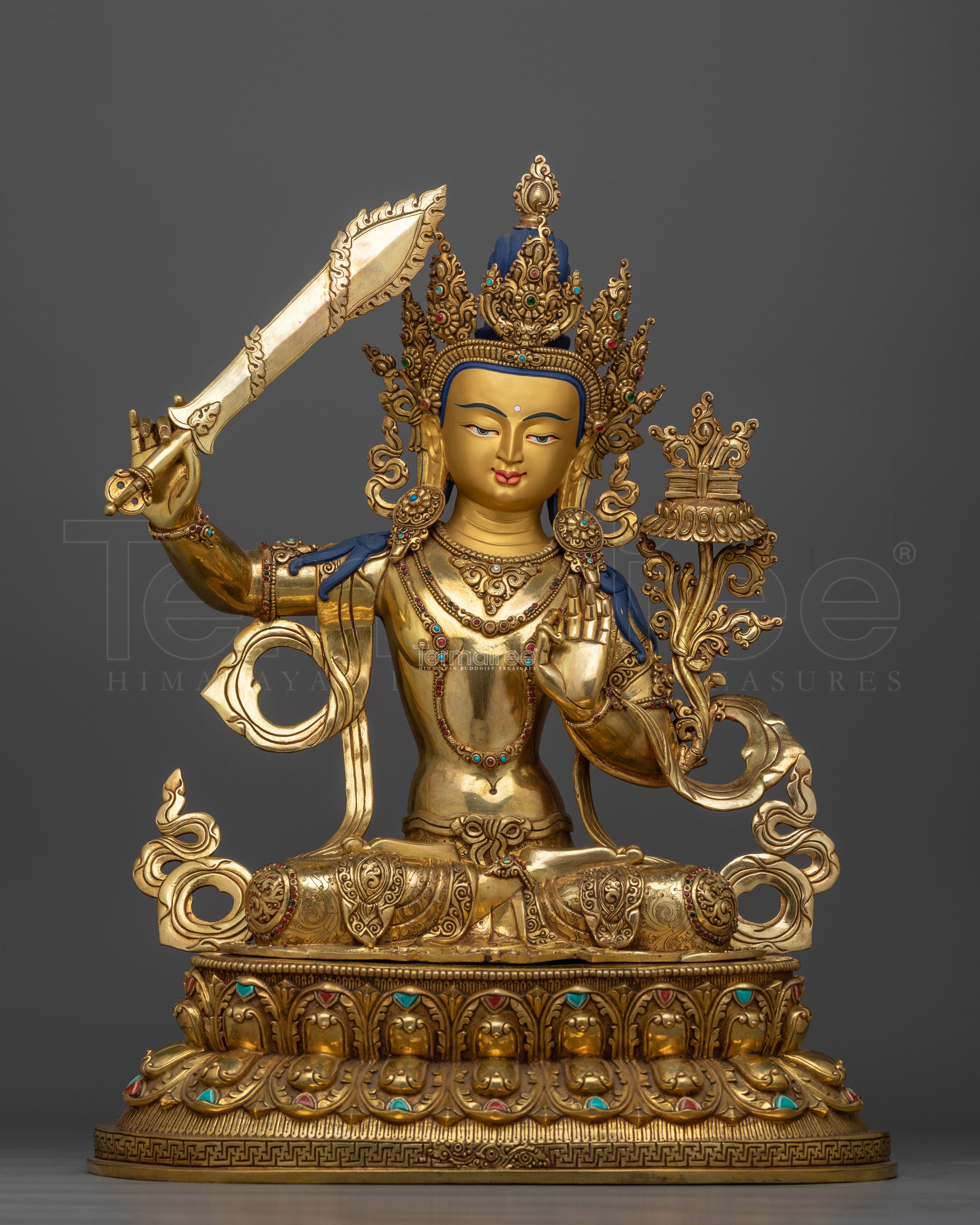 Manjushri Gold-Gilded Statue | A Beacon of Wisdom and Enlightened Insight