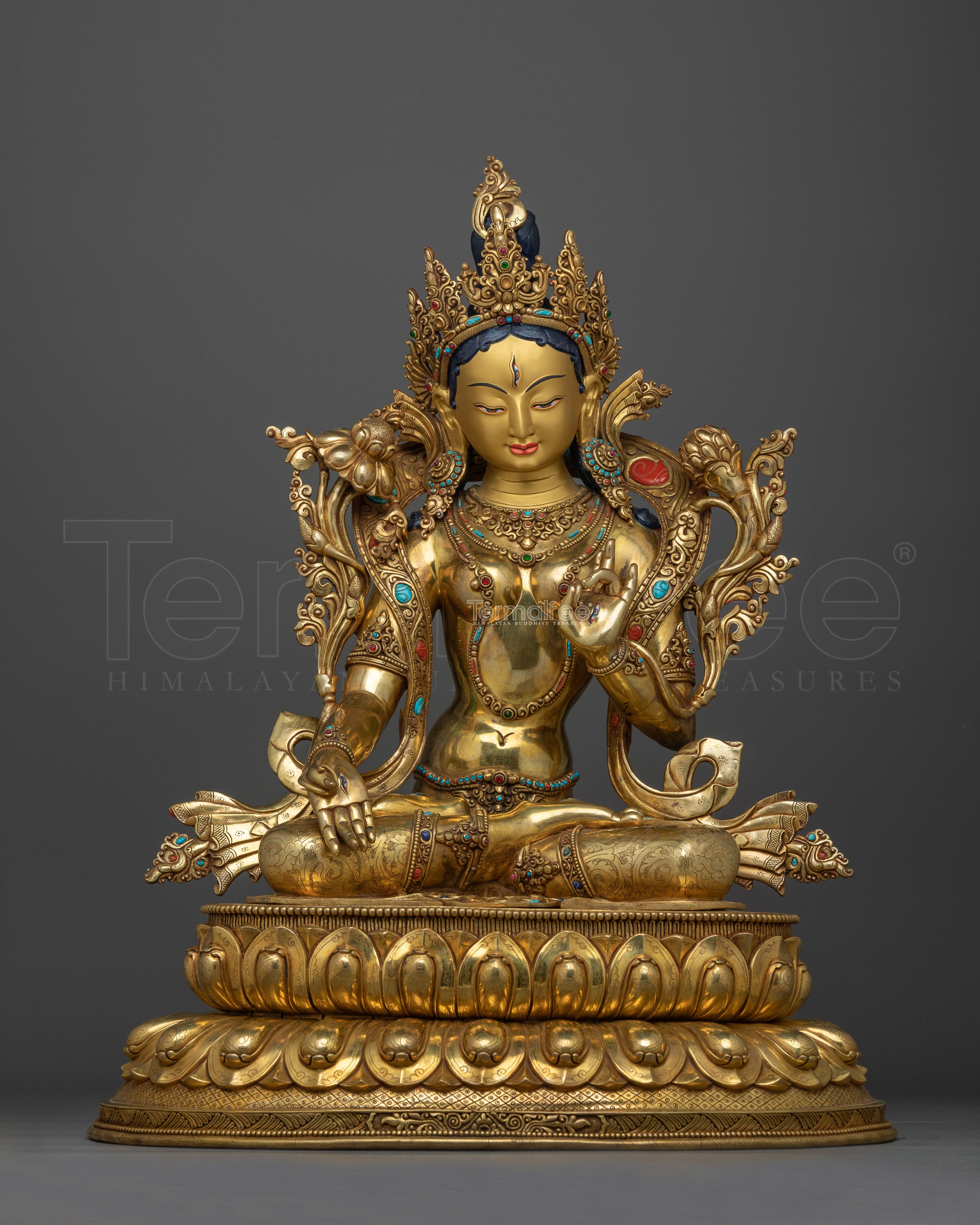 Exquisite White Tara Gold-Gilded Statue | A Masterpiece of Divine Femininity and Grace