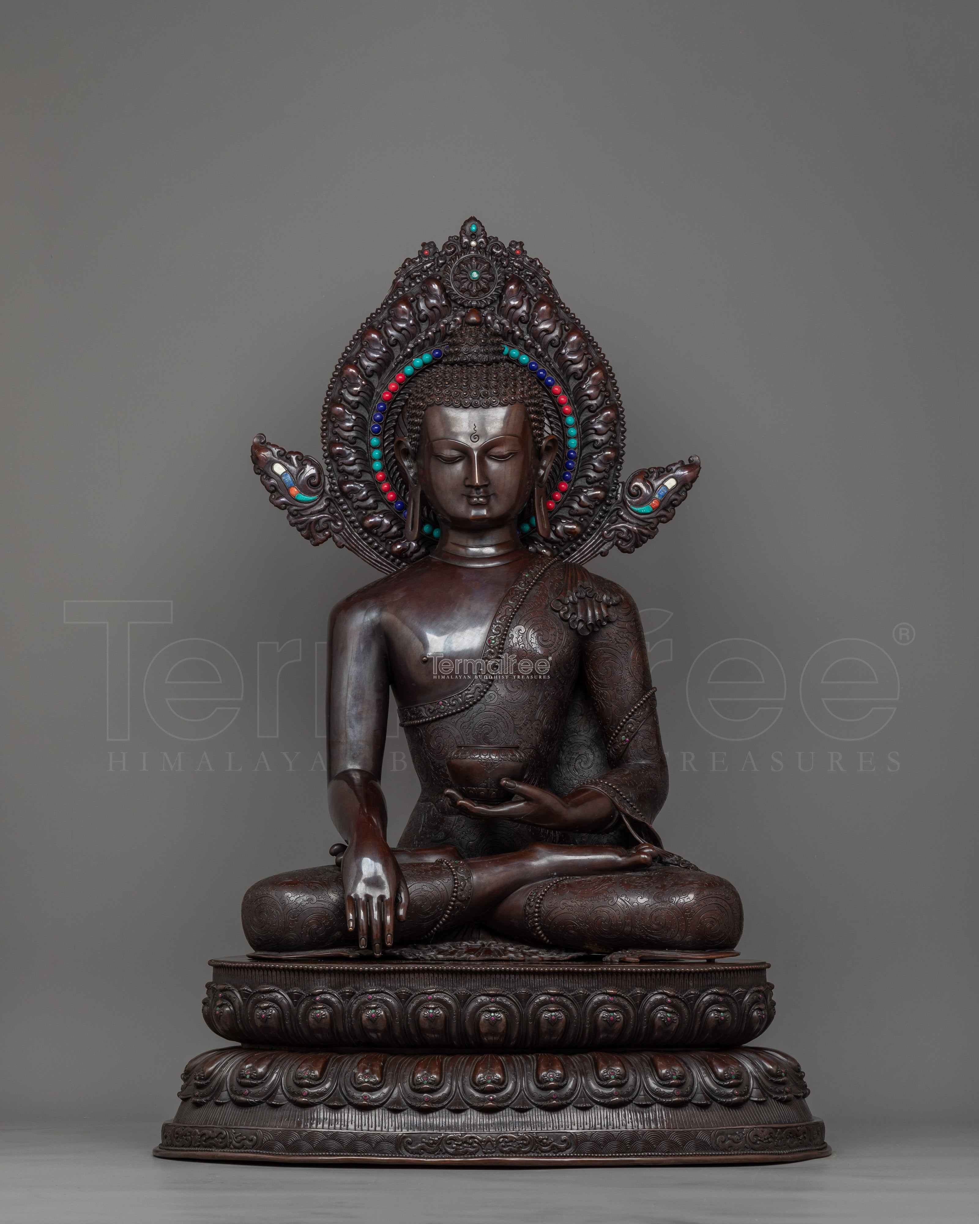 Enlighten Teacher Shakyamuni Buddha Oxidized Statue | A Majestic Symbol of Serene Wisdom