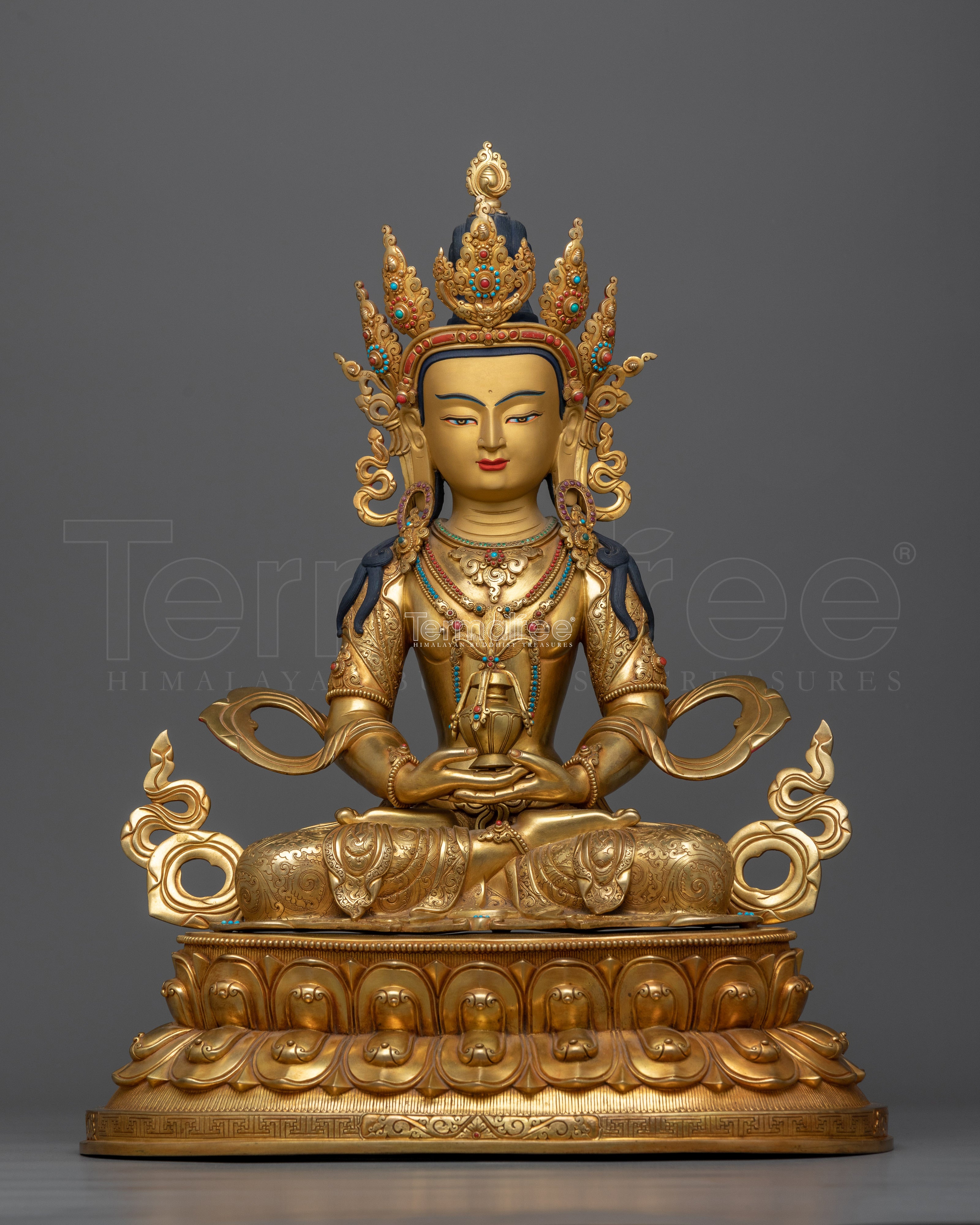 Gold-Gilded Amitayus Longevity Buddha Statue | A Beacon of Eternal Life