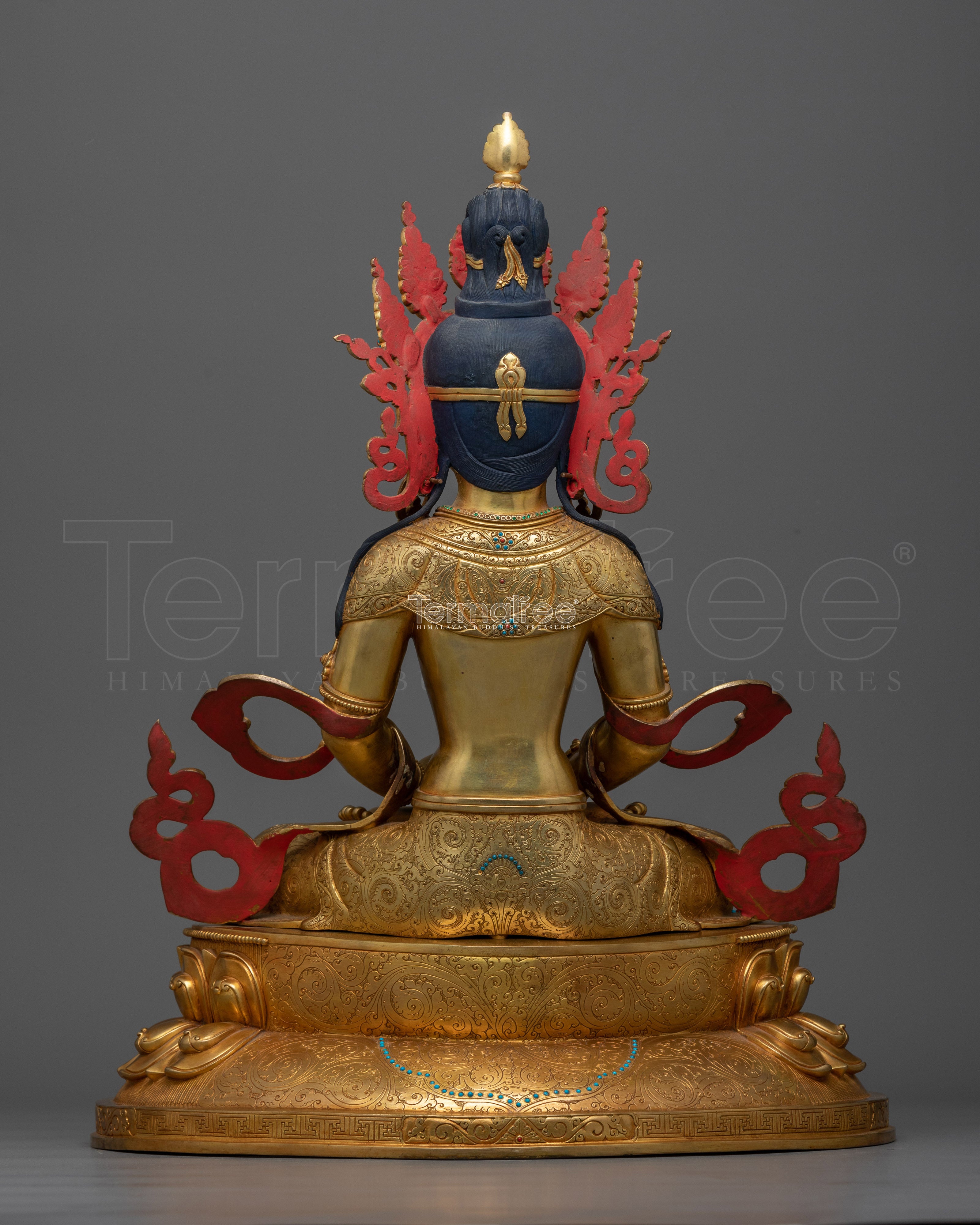 Gold-Gilded Amitayus Longevity Buddha Statue | A Beacon of Eternal Life