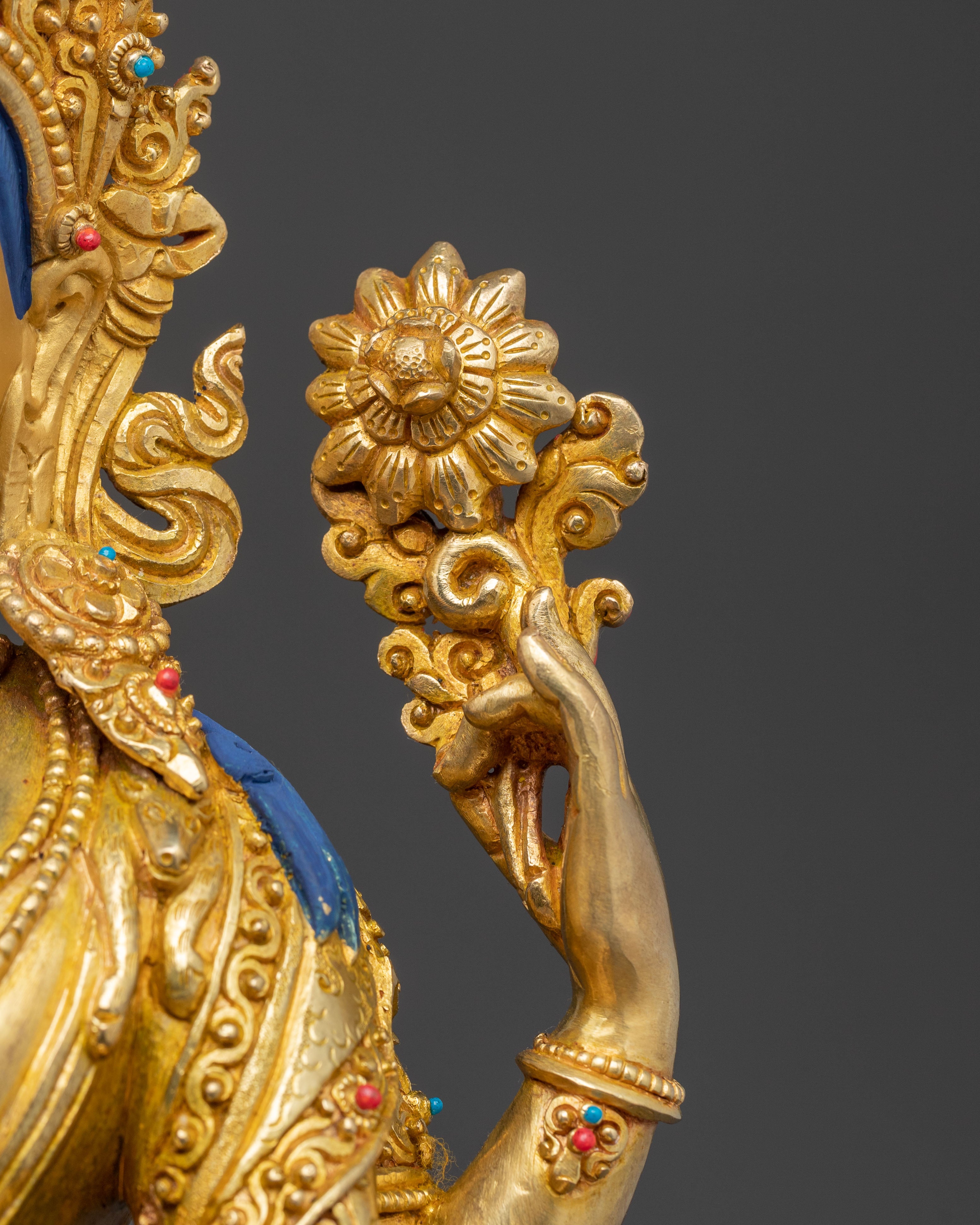 Handcrafted Golden Statue of Four Armed Chenrezig | Bodhisattva of Infinite Compassion