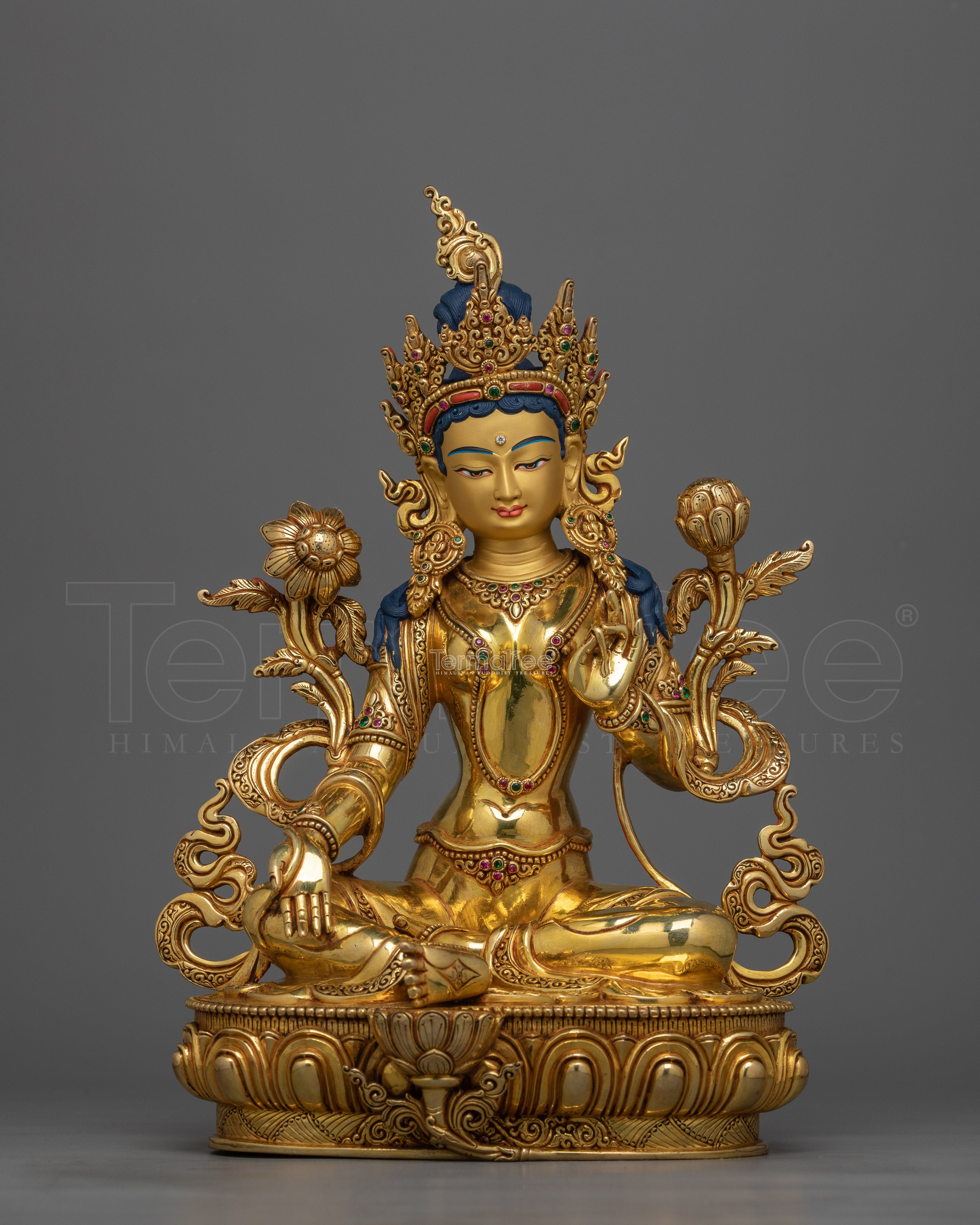 Green Tara Gold-Gilded 32cm Statue | A Radiant Symbol of Compassion and Protective