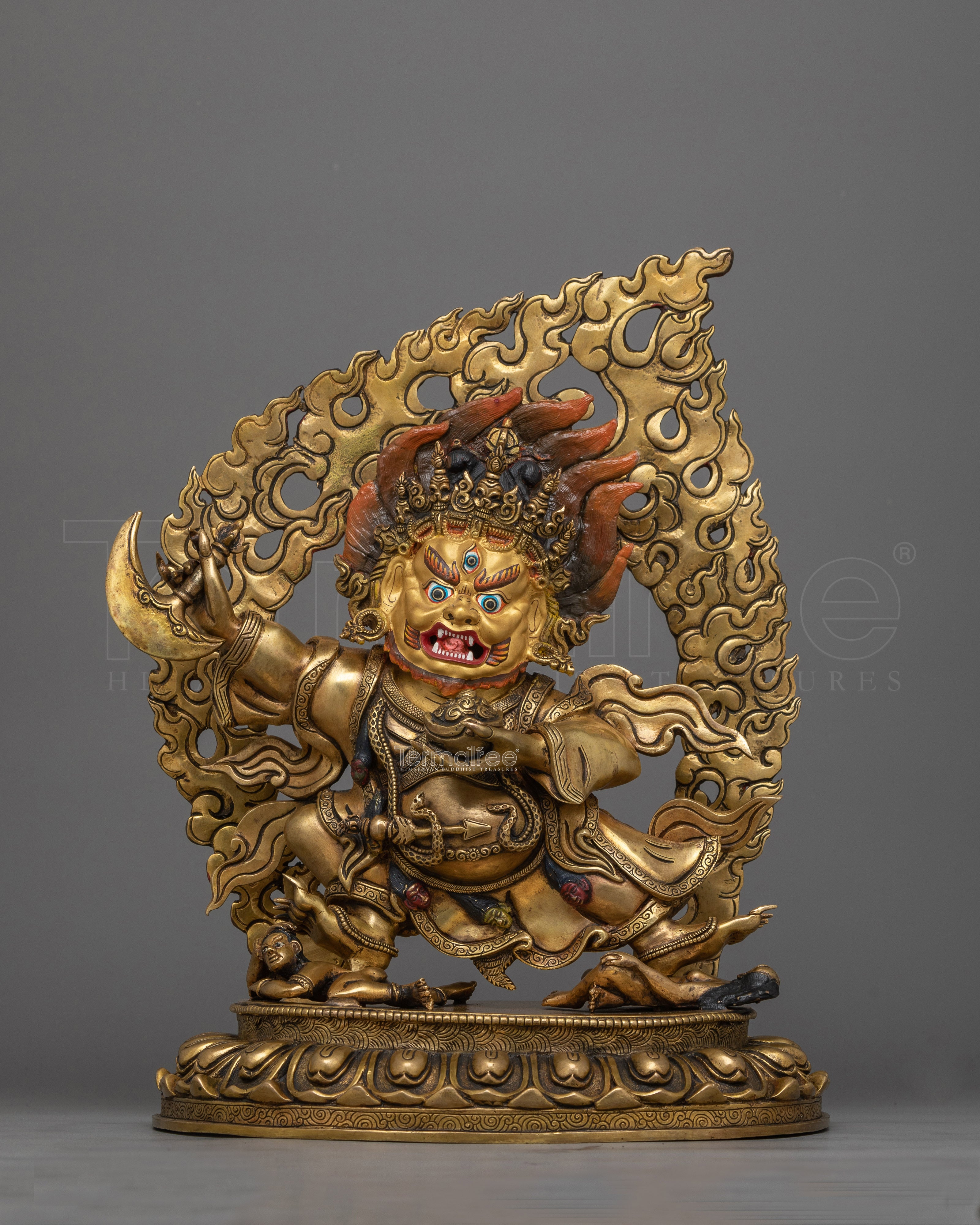 Mahakala Bernakchen Statue | A Powerful Protector in Antique Gold Gilding
