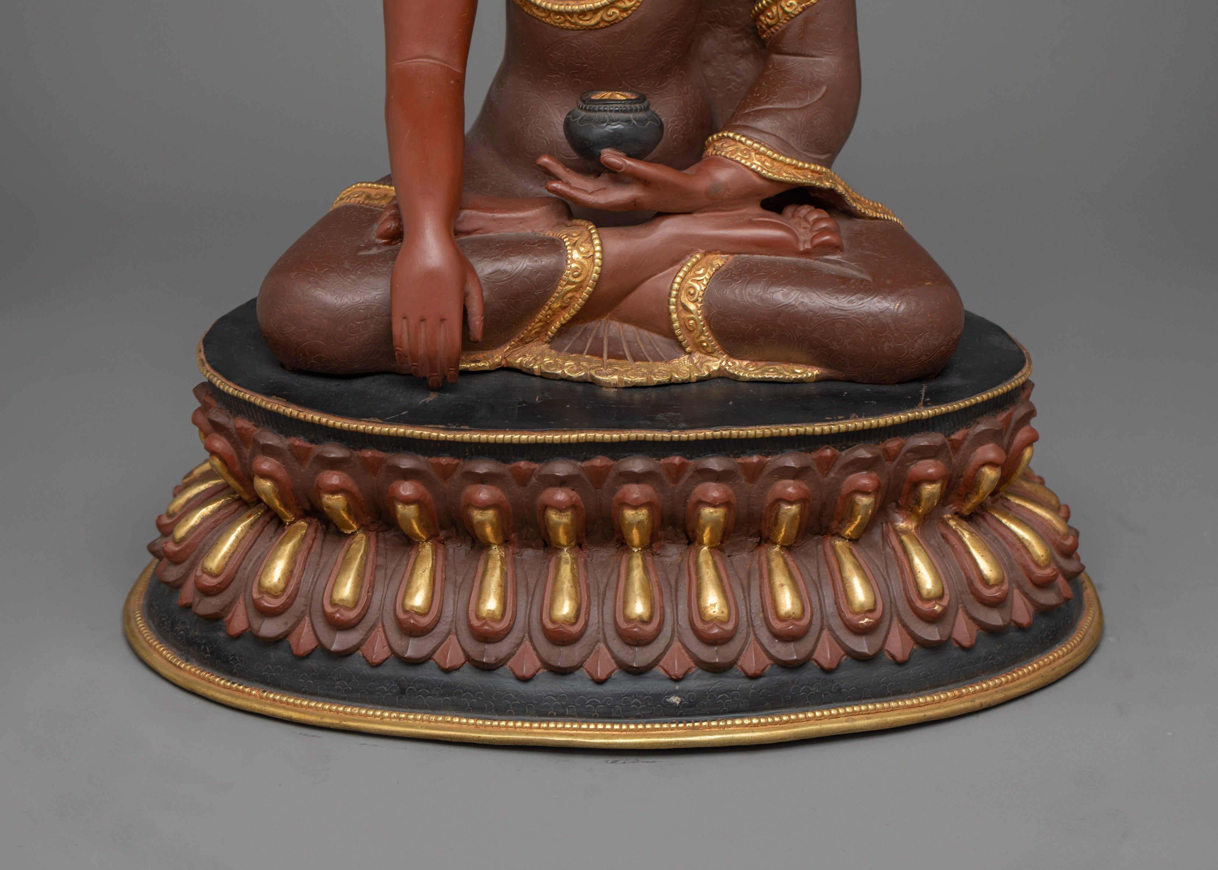 Shakyamuni Buddha Reddish Colored Statue | Embodiment of Tranquility and Enlightenment
