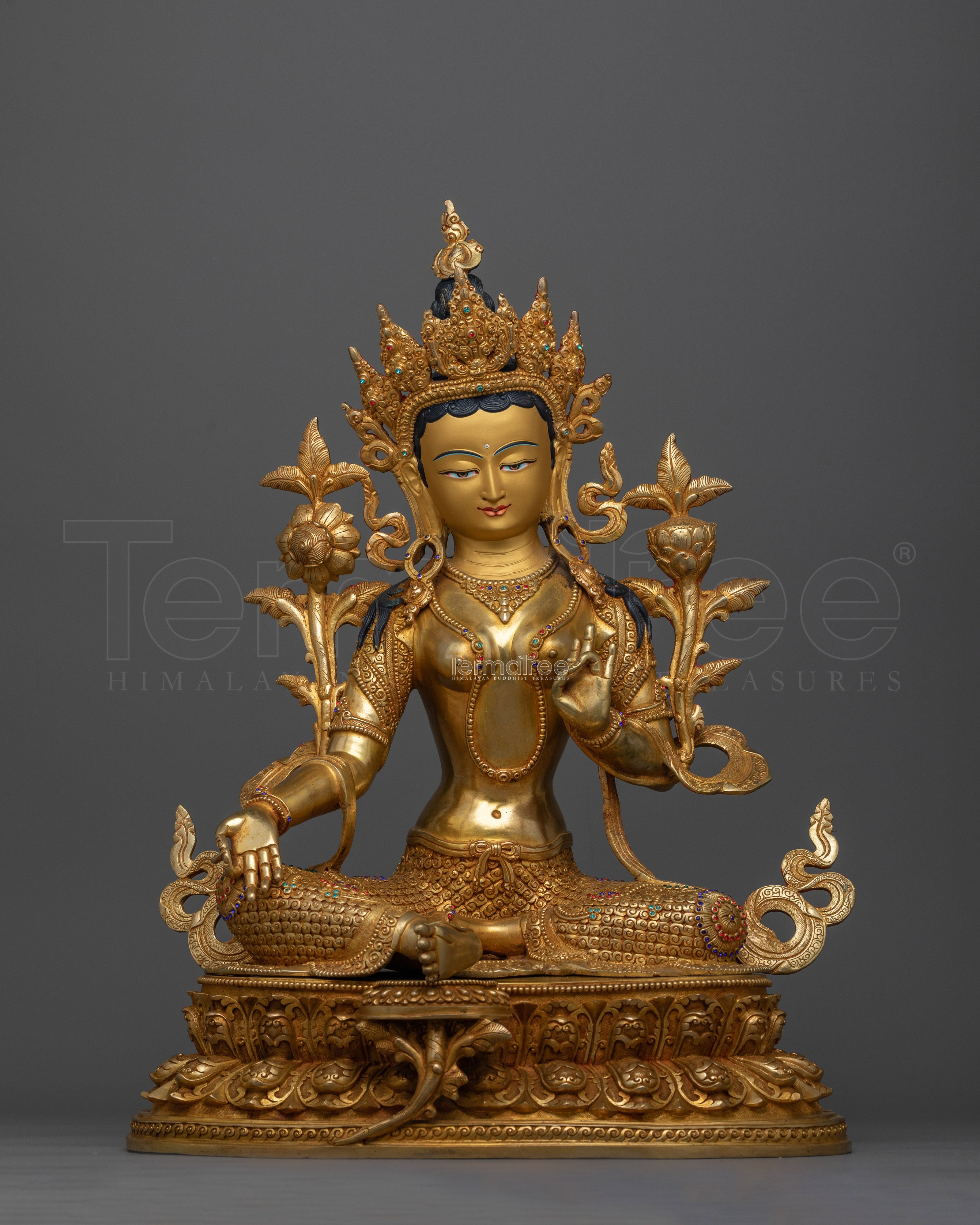 Radiant Green Tara 48cm Gold Gilded Statue | A Beacon of Compassion and Protection