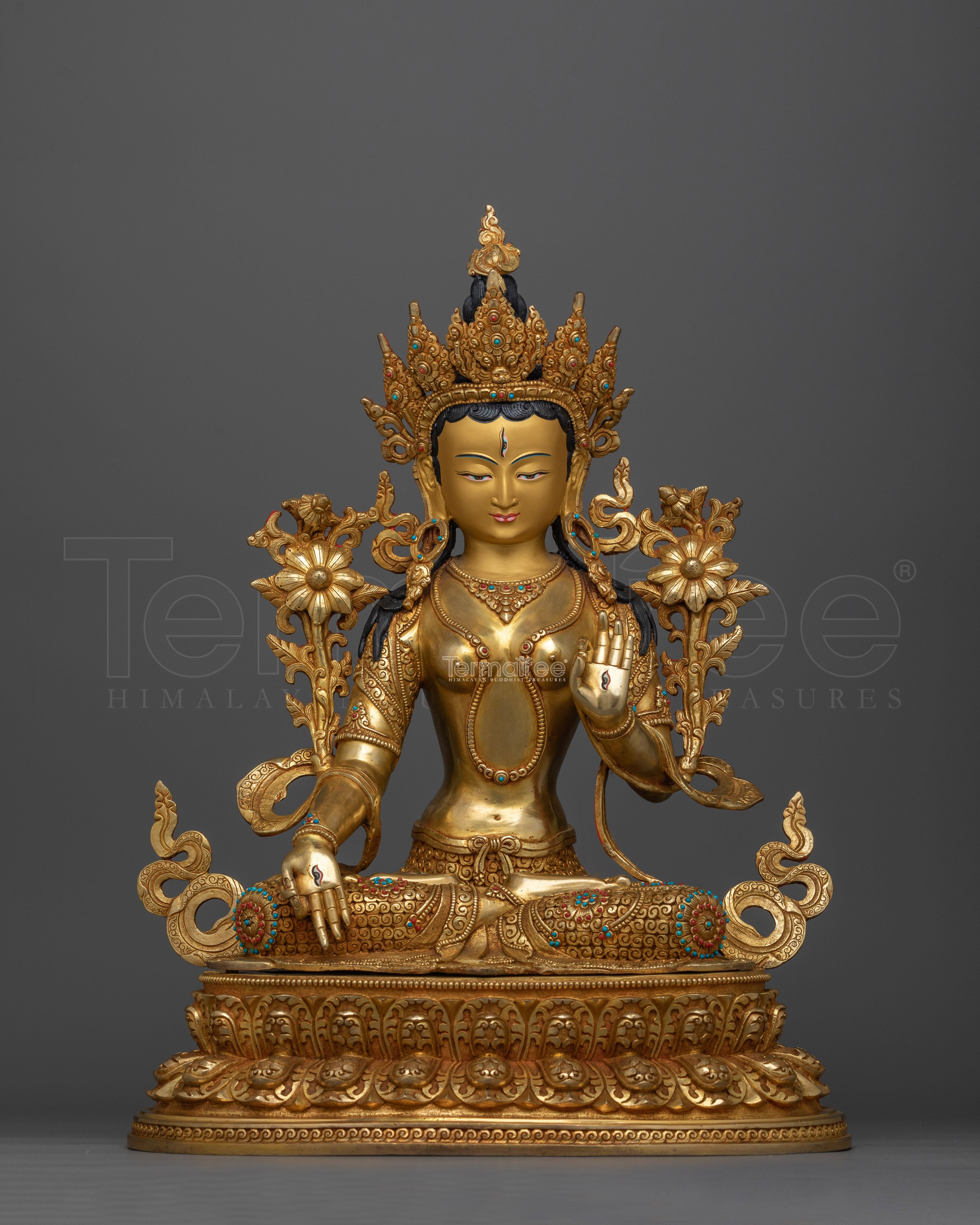 White Tara 48cm Elegantly Gold Gilded Statue | Embodiment of Serenity and Grace