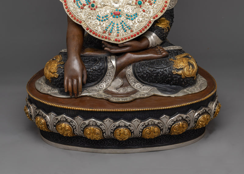 Majestic Crown Shakyamuni Buddha Gold and Silver-Plated Statue | Embodiment of Serenity and Grandeur