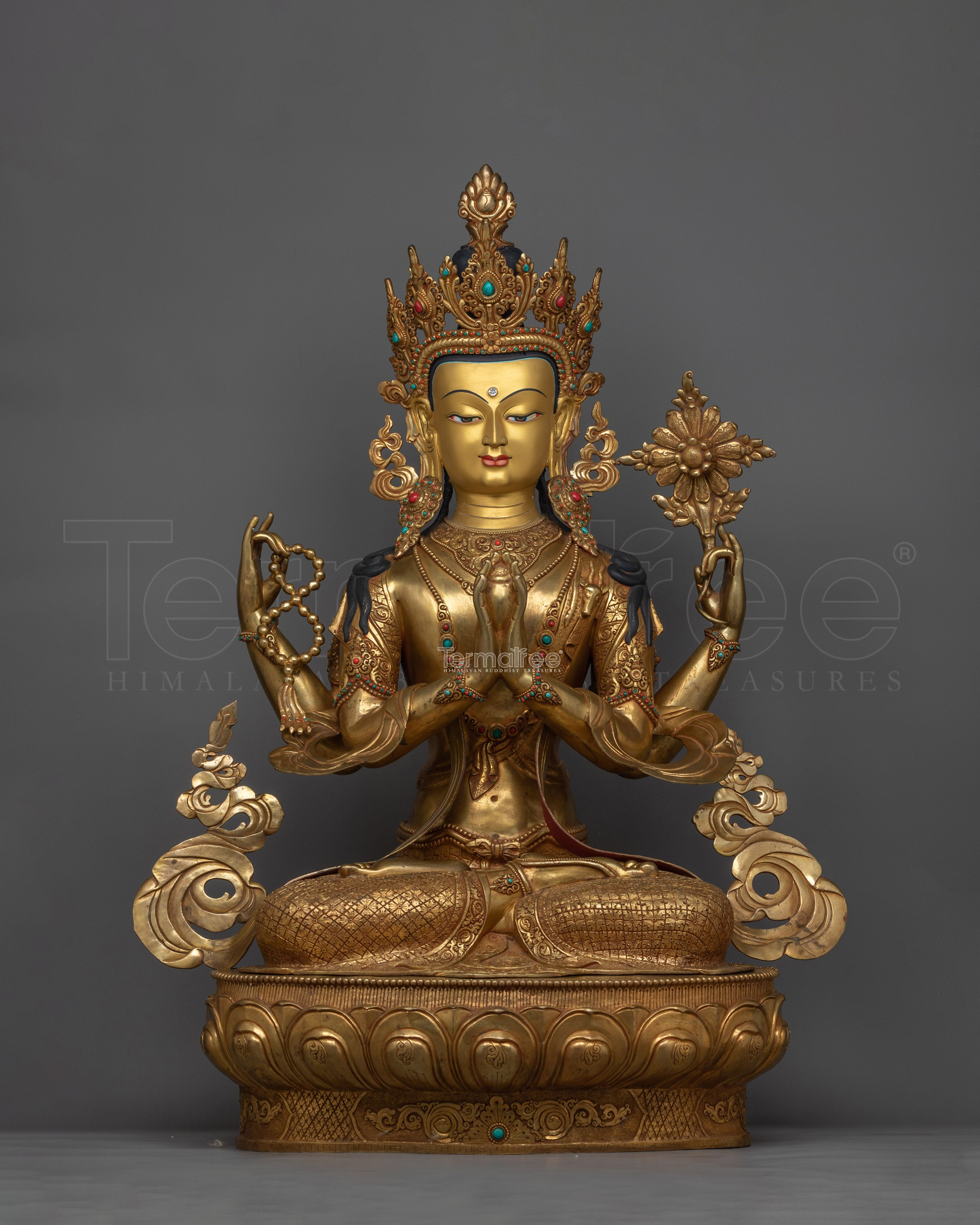 Chenrezig 92cm Gold-Gilded Statue | A Monument to Compassionate Presence
